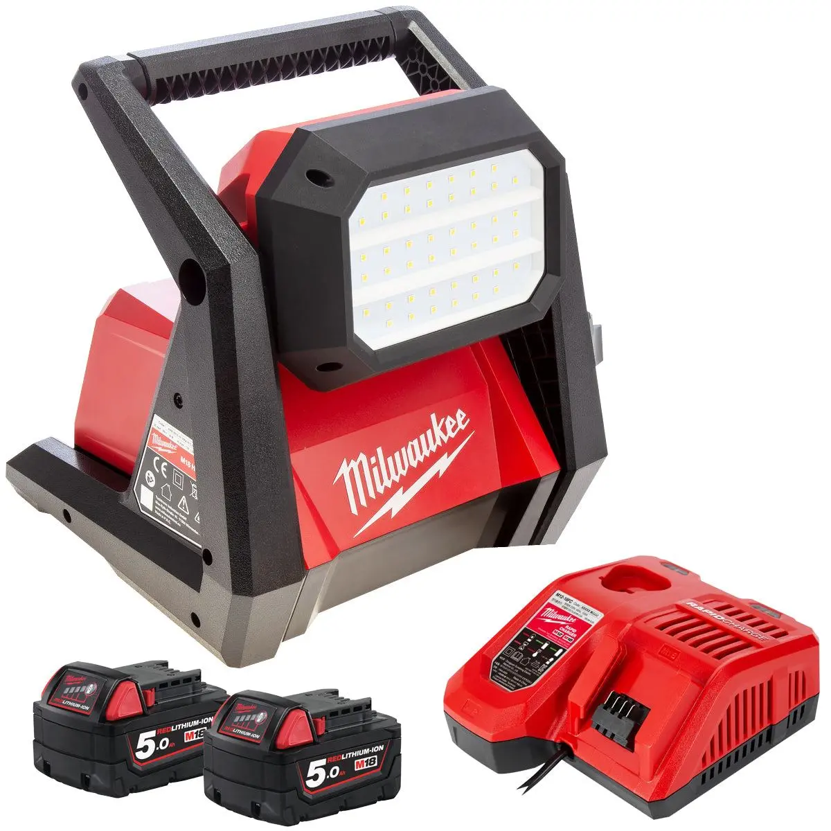 Milwaukee M18hoal-0 18V 110V High Output Area Light With 2 X 5.0Ah Battery & Charger 1