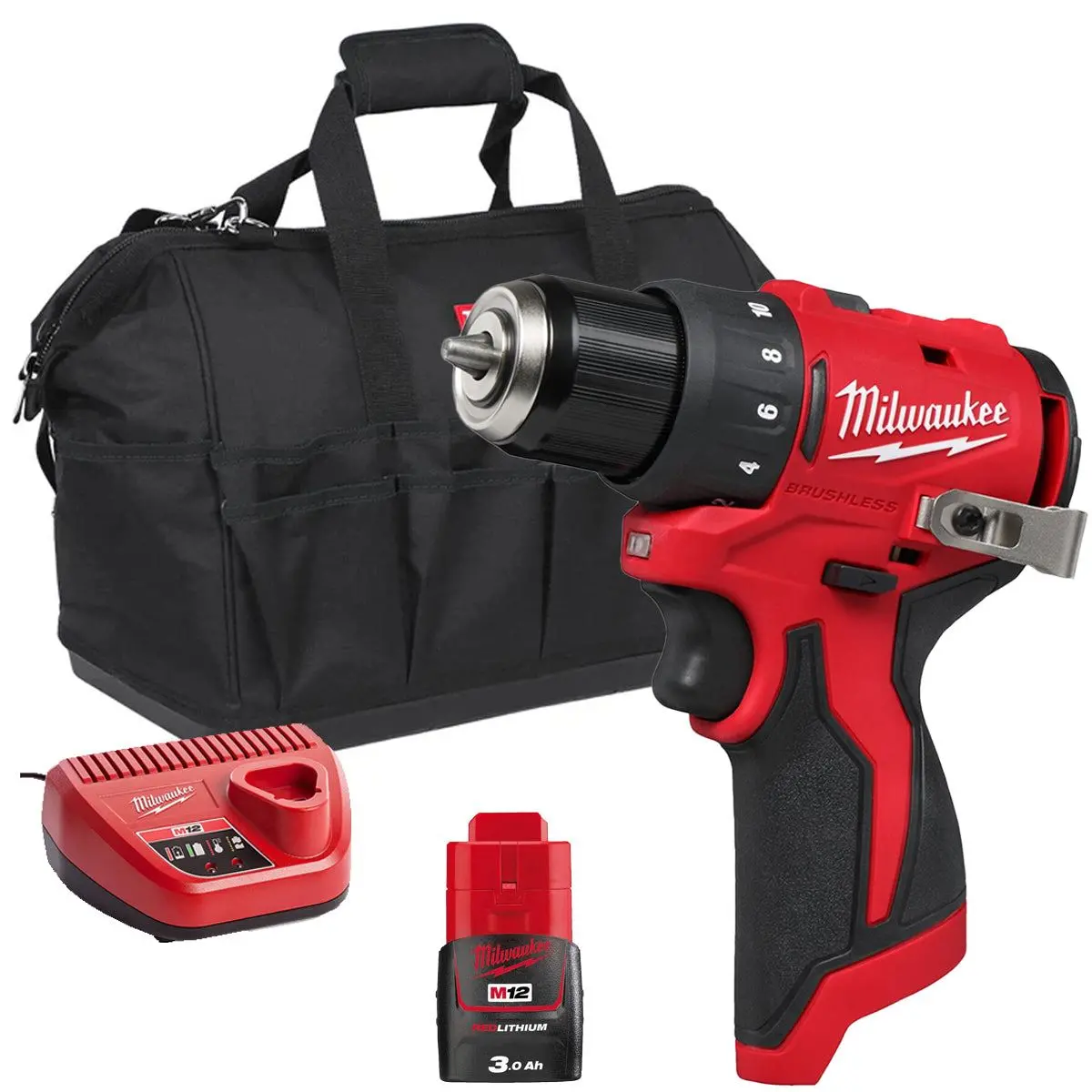Milwaukee M12blddrc-0 12V Brushless Drill Driver With 1 X 3.0Ah Battery Charger & Bag 1