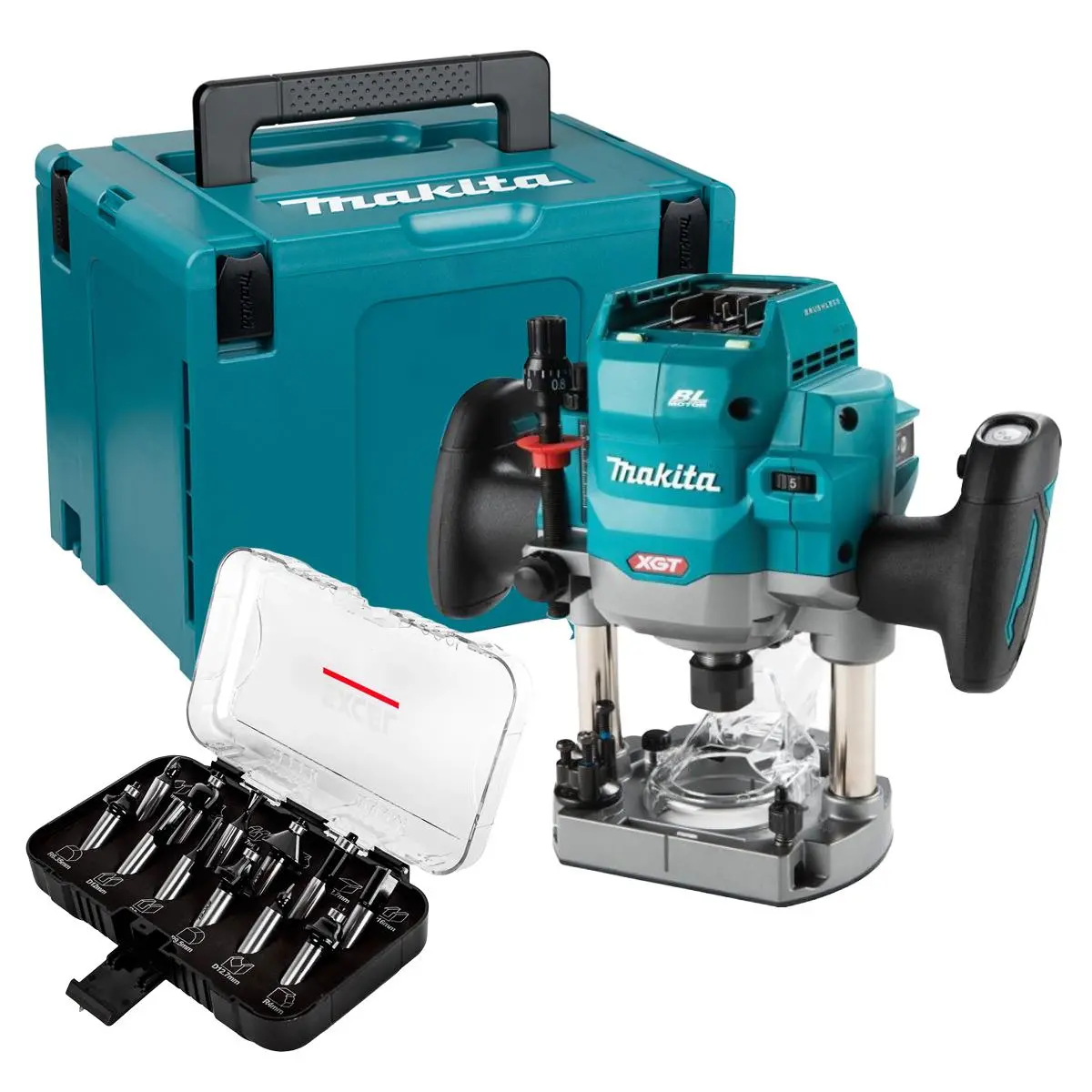 Makita Rp001gz02 40V Xgt Brushless 1/2" Router With 12 Piece Cutter Set & Case 1
