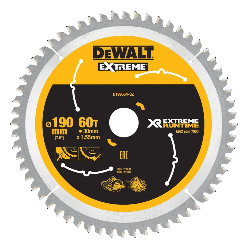 Dewalt Dt99564 Extreme Runtime Multi Purpose Circular Saw Blade 190 X 30Mm X 60T 1