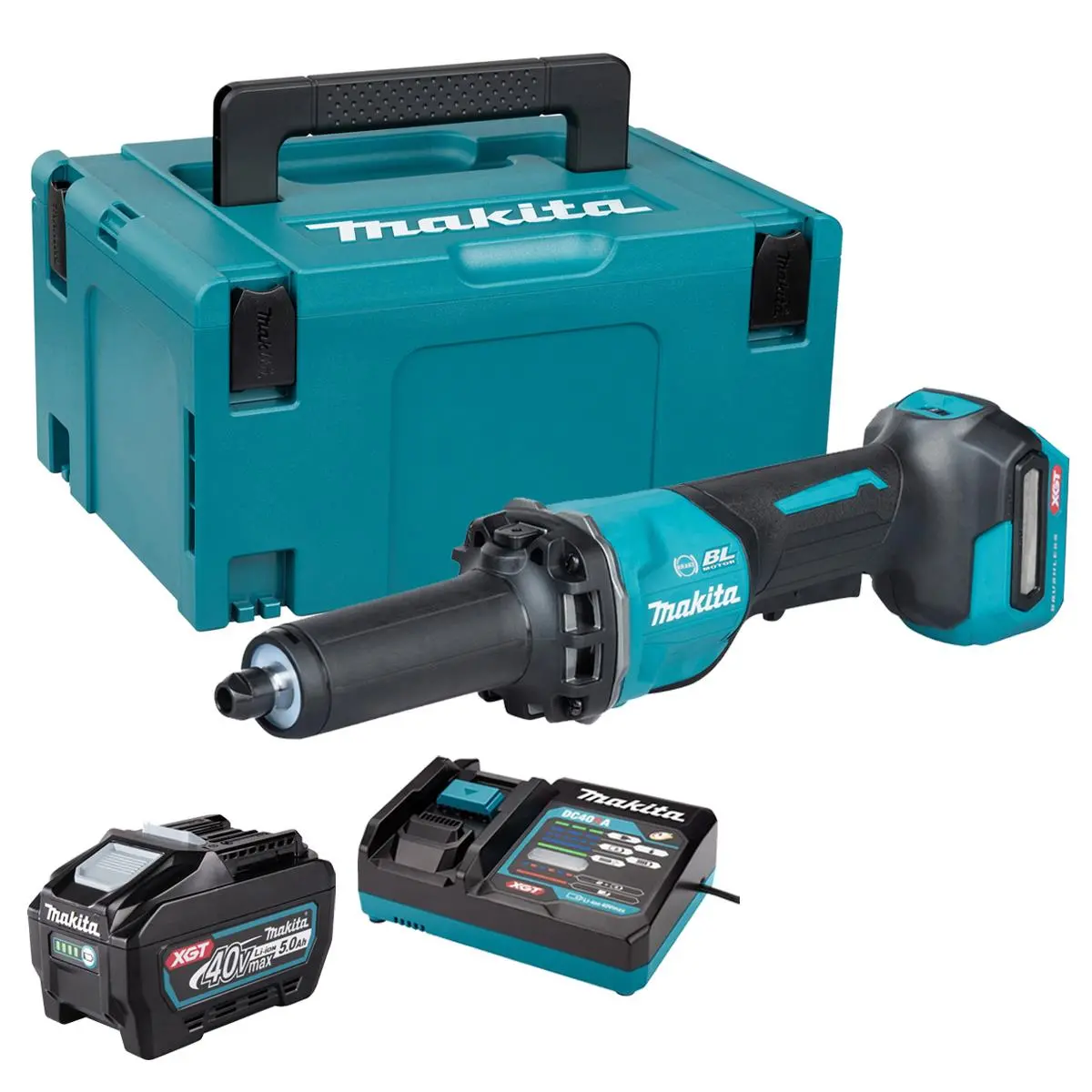 Makita Gd002gz01 40V Max Xgt Brushless Die Grinder With 1 X 5.0Ah Battery Charger & Case 1