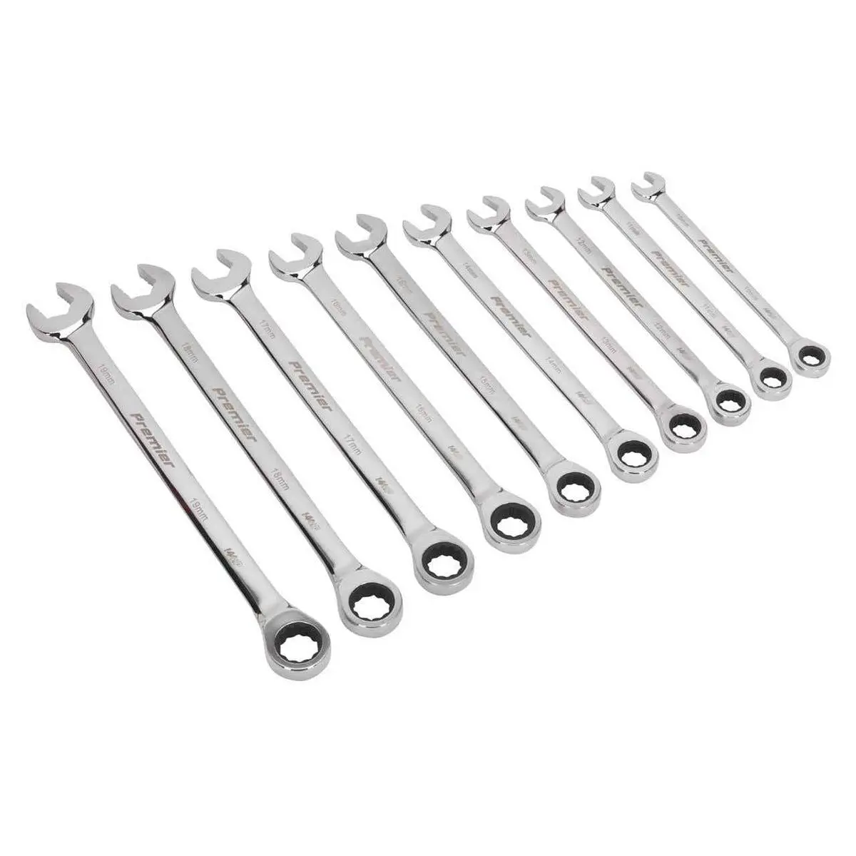 Sealey Ak63914 Combination Ratchet Spanner Set 10 Piece Extra-Long Metric 1