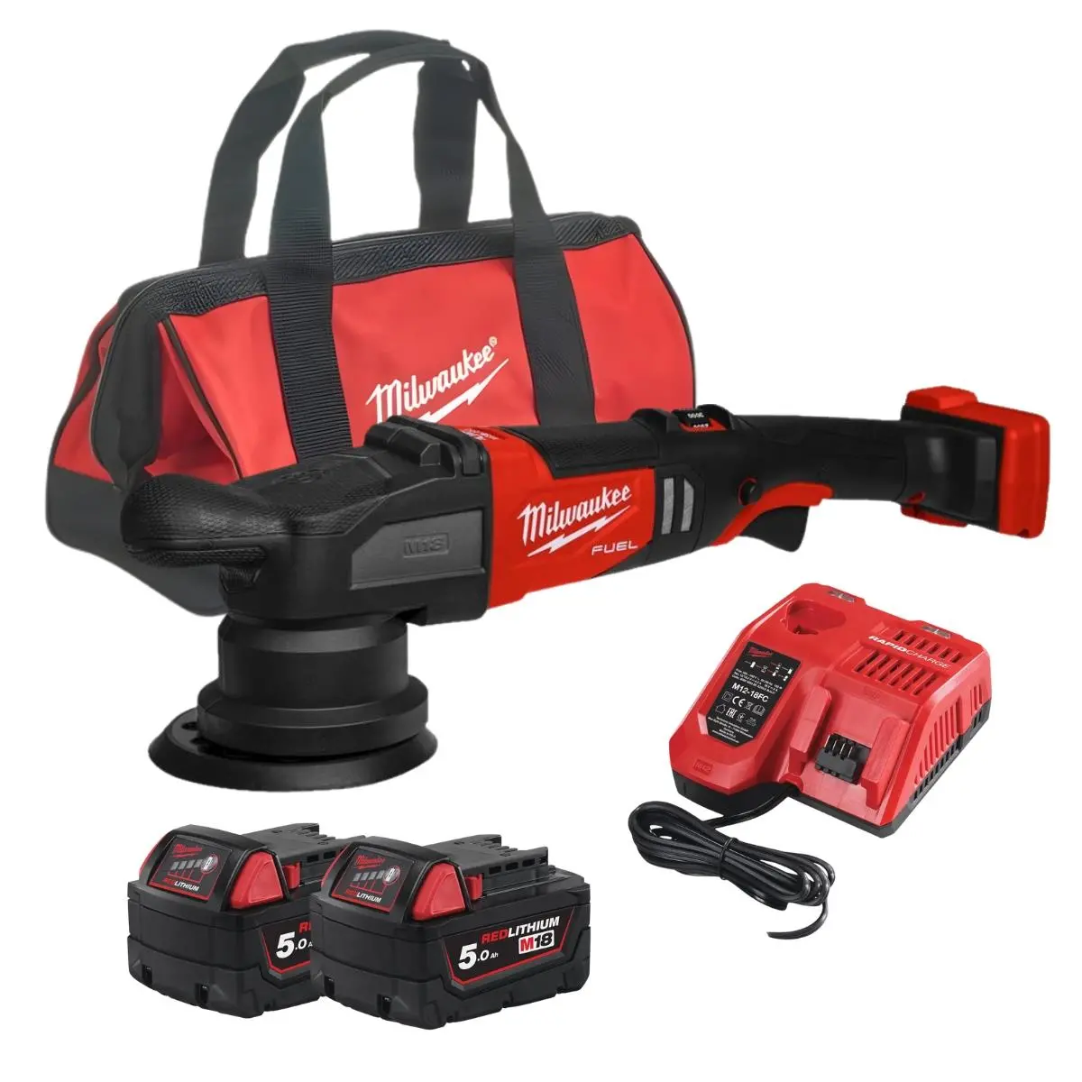 Milwaukee M18frop15-0 18V Brushless 125Mm Random Orbital Polisher With 2 X 5.0Ah Battery Charger & Bag 1