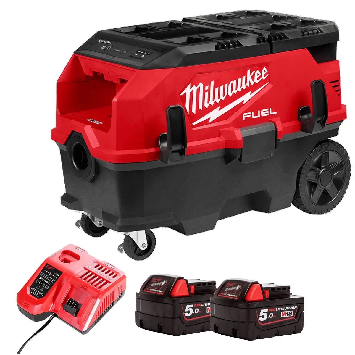 Milwaukee M18onef2vc34m-0 18V Dual Battery Brushless Dust Extractor With 2 X 5.0Ah Battery & Charger 1