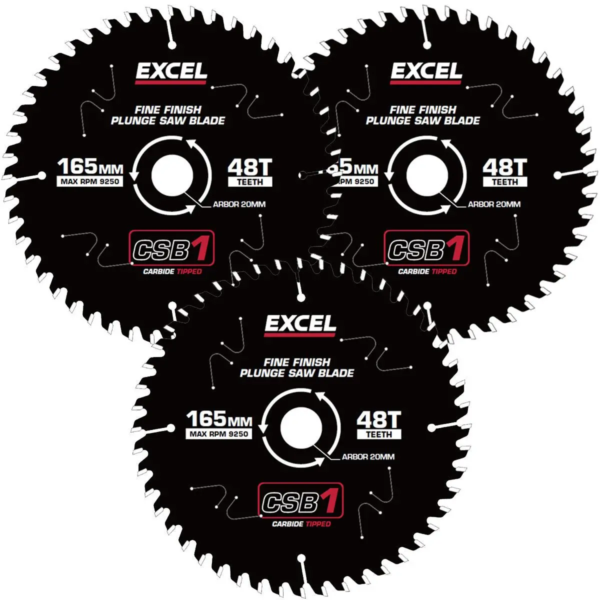 Excel 165Mm Plunge Saw Blade 48T With Teflon Coating Pack Of 3 1