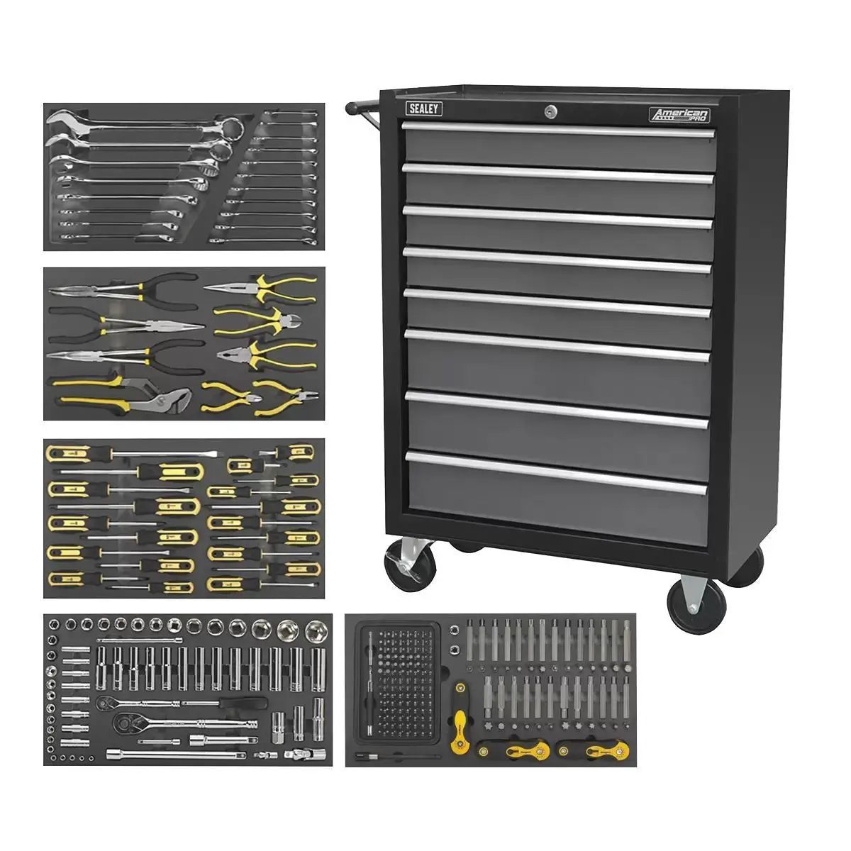 Sealey Ap35tbcombo3 8 Drawer Rollcab With Ball-Bearing Slides & 302Pc Tool Kit 1