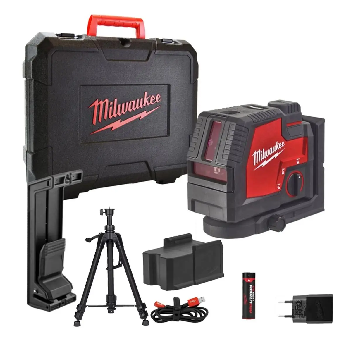 Milwaukee L4cllp-301C Green Cross Line Laser With 1.2M Compact Laser Tripod & Plumb Points 1