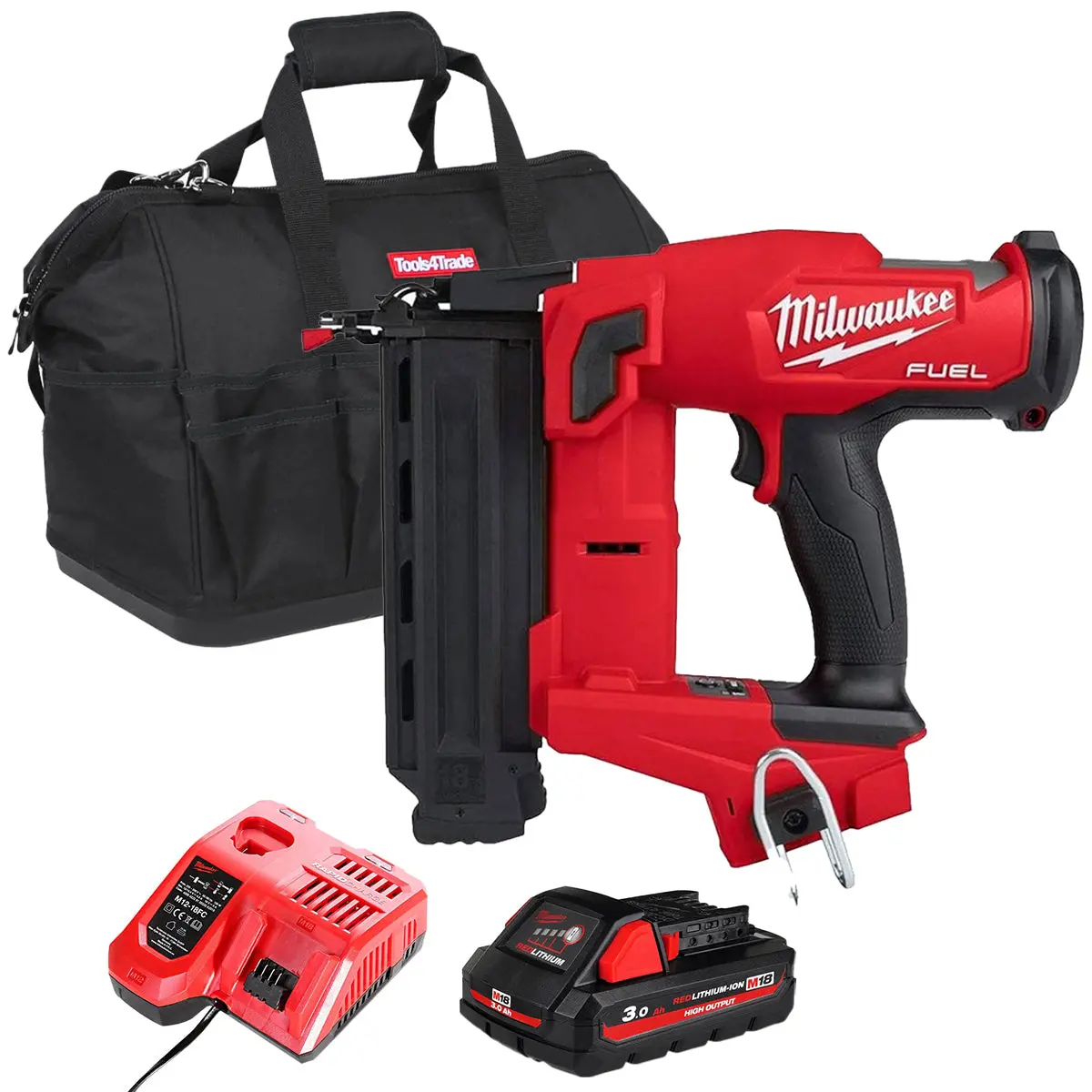 Milwaukee M18fn18gs-0 18V Fuel Brushless Second Fix Nailer With 1 X 3.0Ah Battery Charger & Bag 1