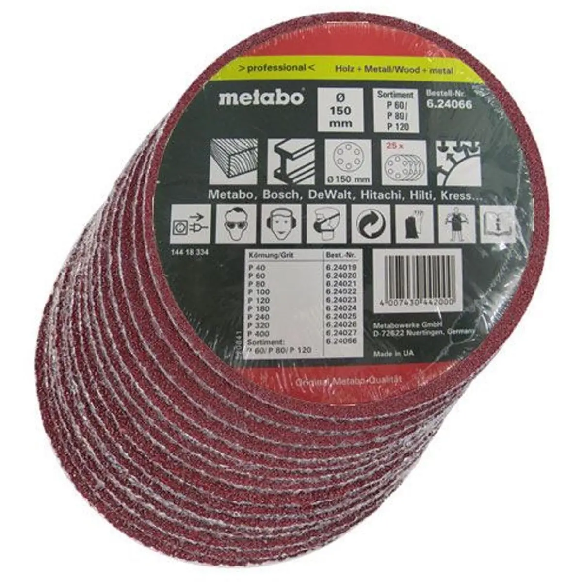 Metabo 624066000 150Mm Orbital Hook & Loop Assorted Sanding Sheets Pack Of 25 1
