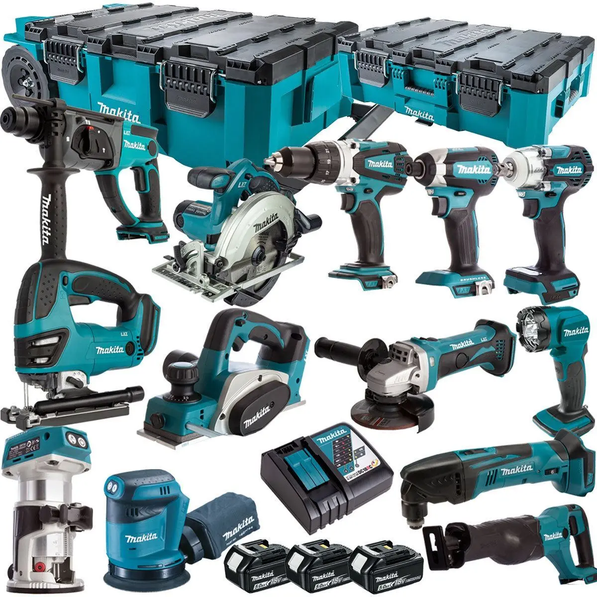 Makita 18V 13 Piece Combo Kit With 3 X 5.0Ah Batteries & Maktrak Trolley Toolbox 1