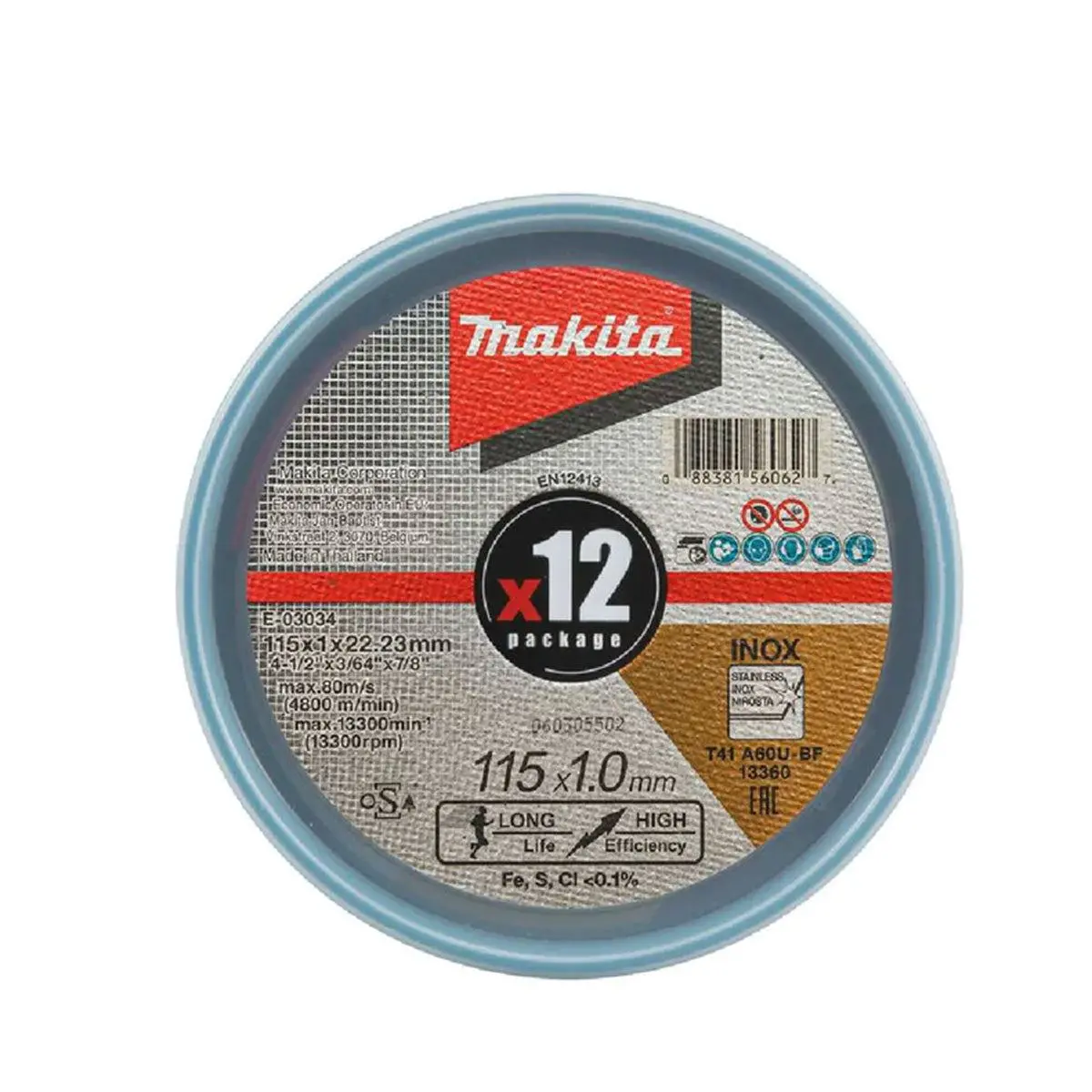Makita 115Mm Angle Grinder Metal Cutting Discs Pack Of 12 - E-03034-12 1