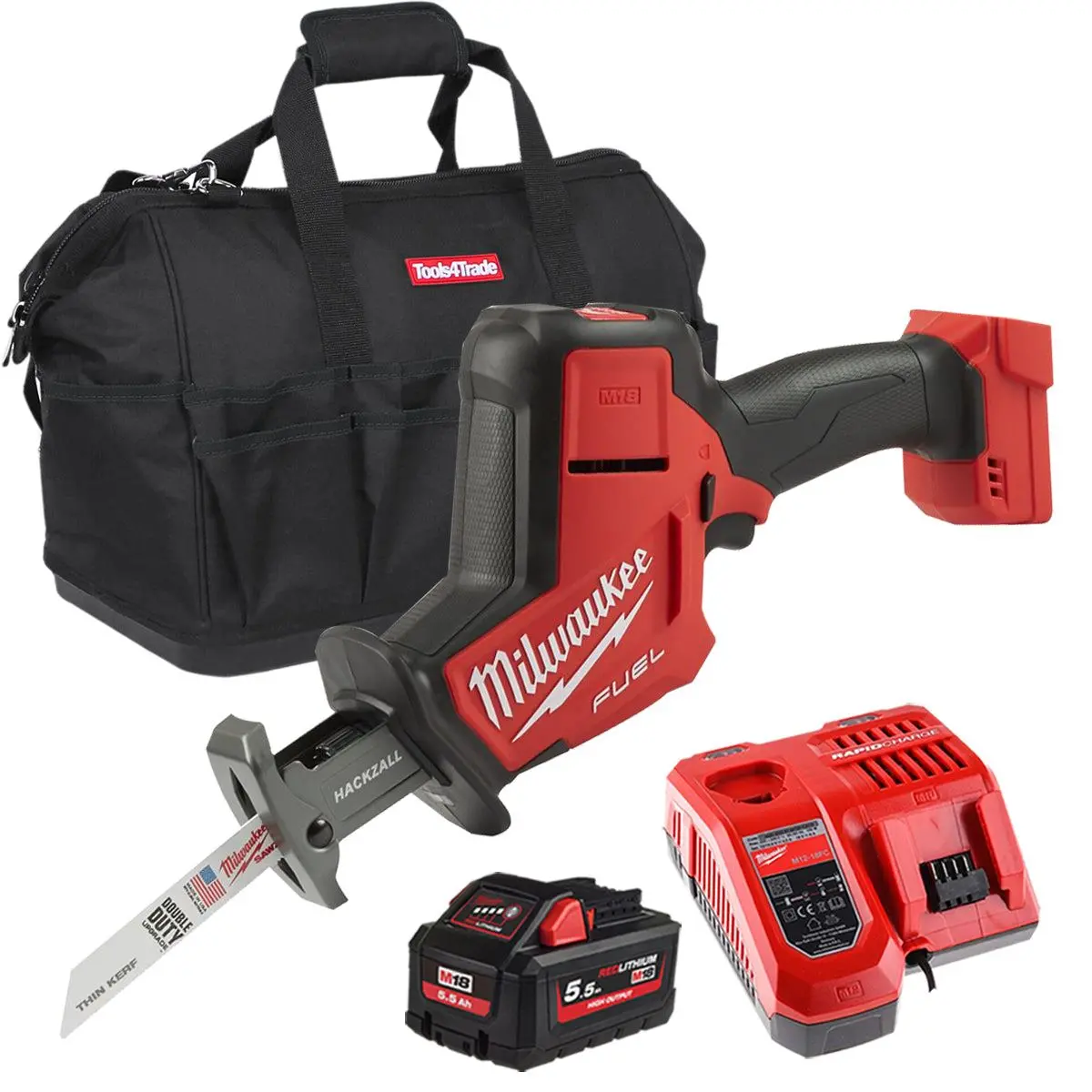 Milwaukee M18fhz-0 18V Fuel Brushless Hackzall Reciprocating Saw With 1 X 5.5Ah Battery Charger & Bag 1