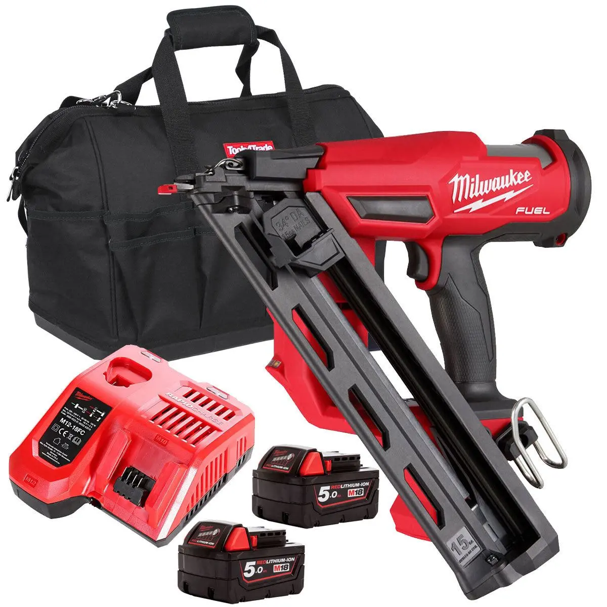 Milwaukee M18fn15ga-0 18V Brushless Angled Finish Nailer 15Ga With 2 X 5.0Ah Battery & Charger 1