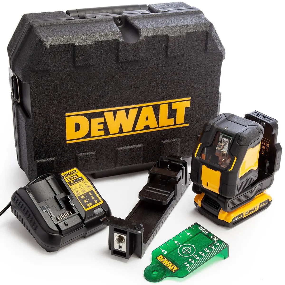 Dewalt Dcle34021d1-Gb 18V Xr Green Cross Line Laser 1 X 2.0Ah Battery Charger & Case 1