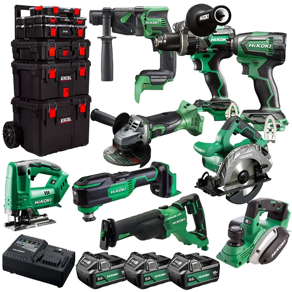 Hikoki 18V 9 Piece Power Tool Combo Kit With 3 X 5.0Ah Battery & Trolley Toolbox 1