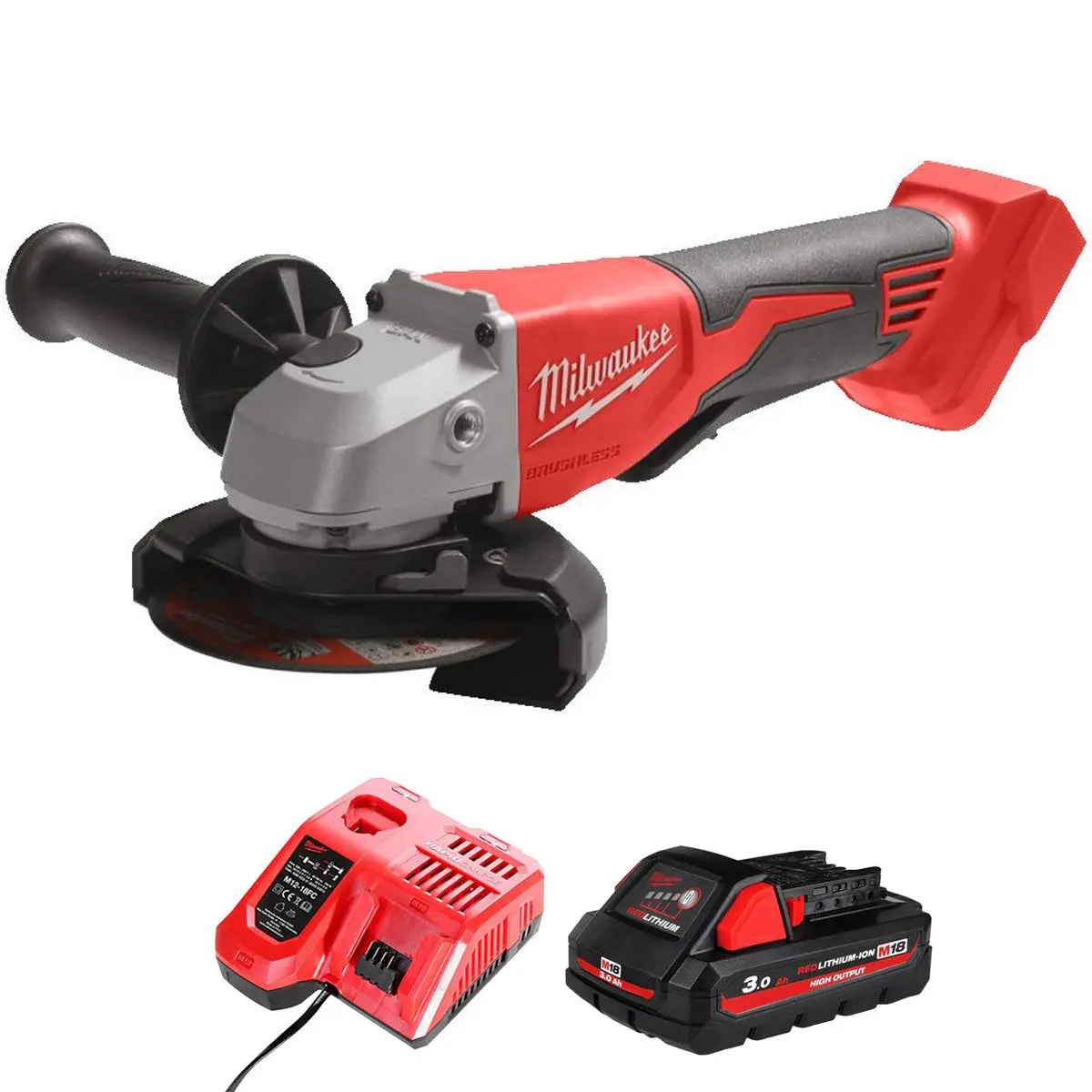 Milwaukee M18blsag115xpd-0 18V Brushless 115Mm Angle Grinder With 1 X 3.0Ah Battery & Charger 1