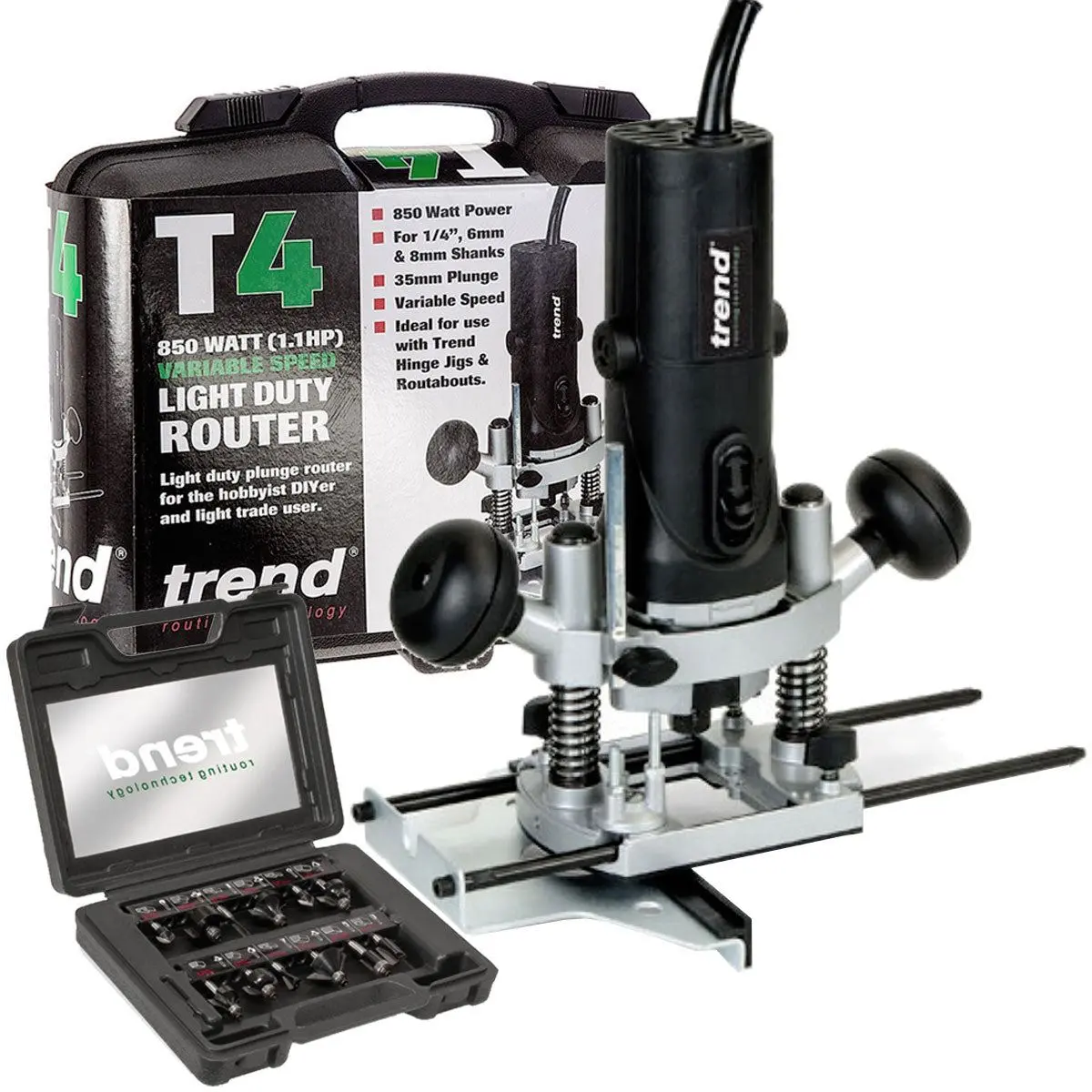 Trend T4elk 1/4" Variable Speed Router 110V 850W With 12 Piece Cutter Set 1