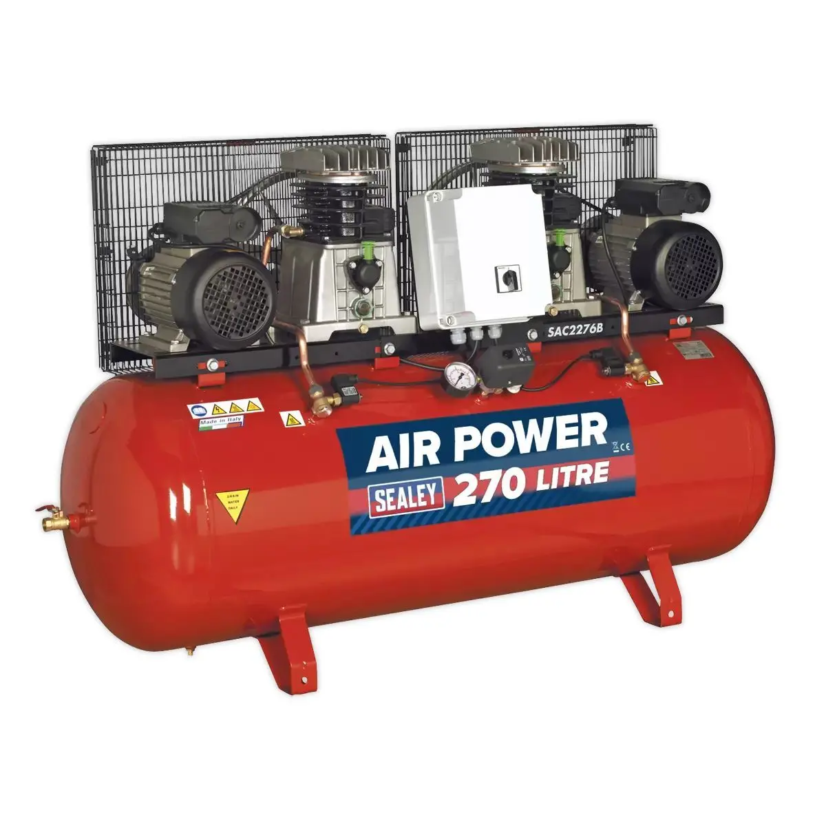 Sealey Sac2276b 270L Belt Drive Air Compressor With Cast Cylinders 230V/32A 1
