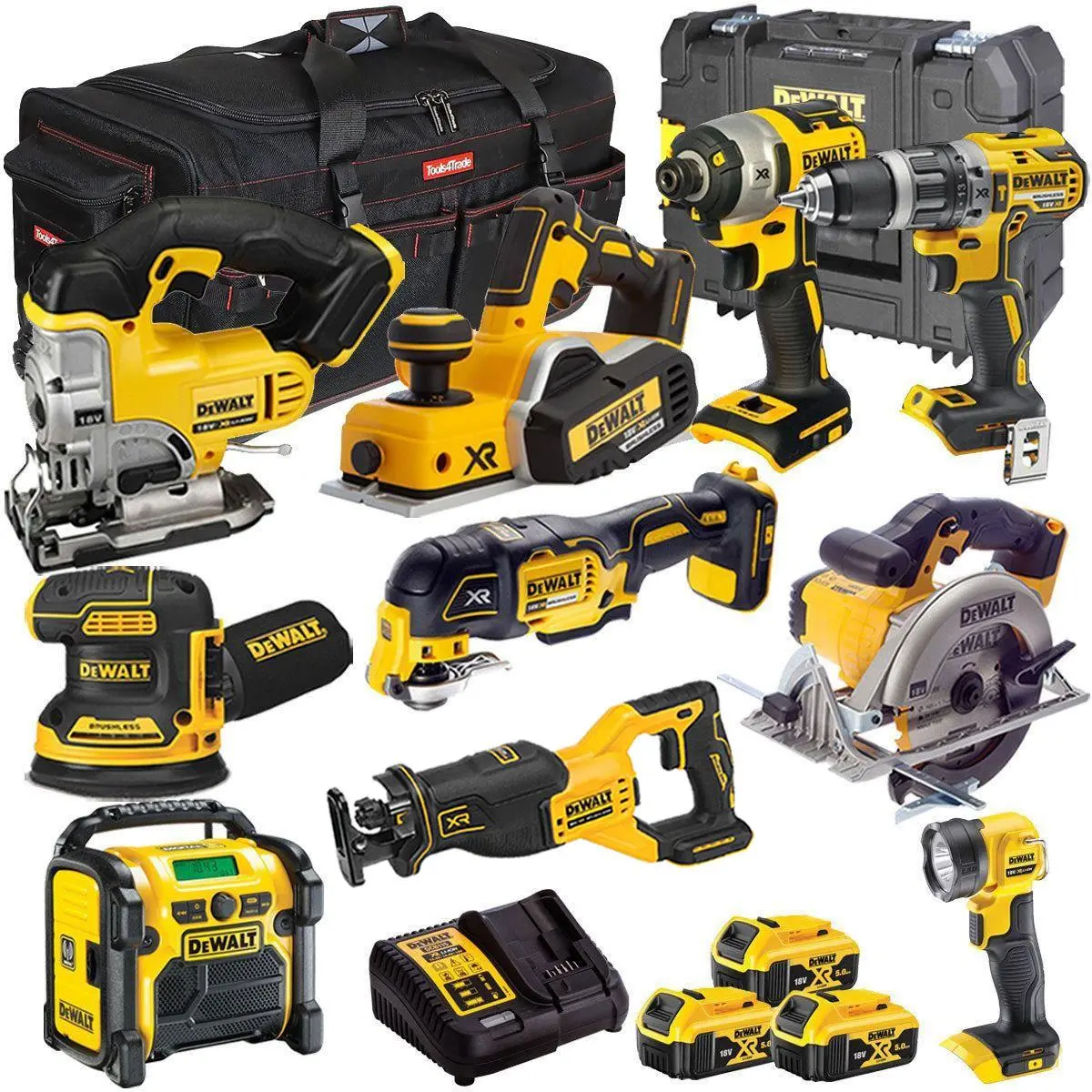 Dewalt 18V 10 Piece Power Tool Kit With 3 X 5.0Ah Battery & Charger T4tkit-9711 1