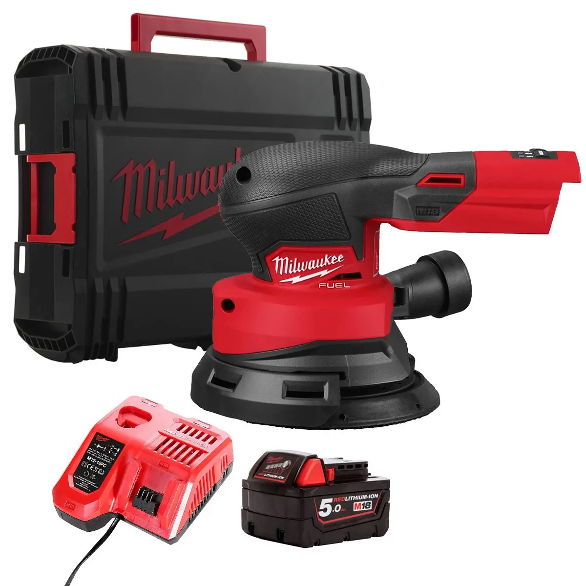 Milwaukee M18fros125-0X 18V M18 Brushless Random Orbital Sander With 1 X 5.0Ah Battery Charger & Case 1
