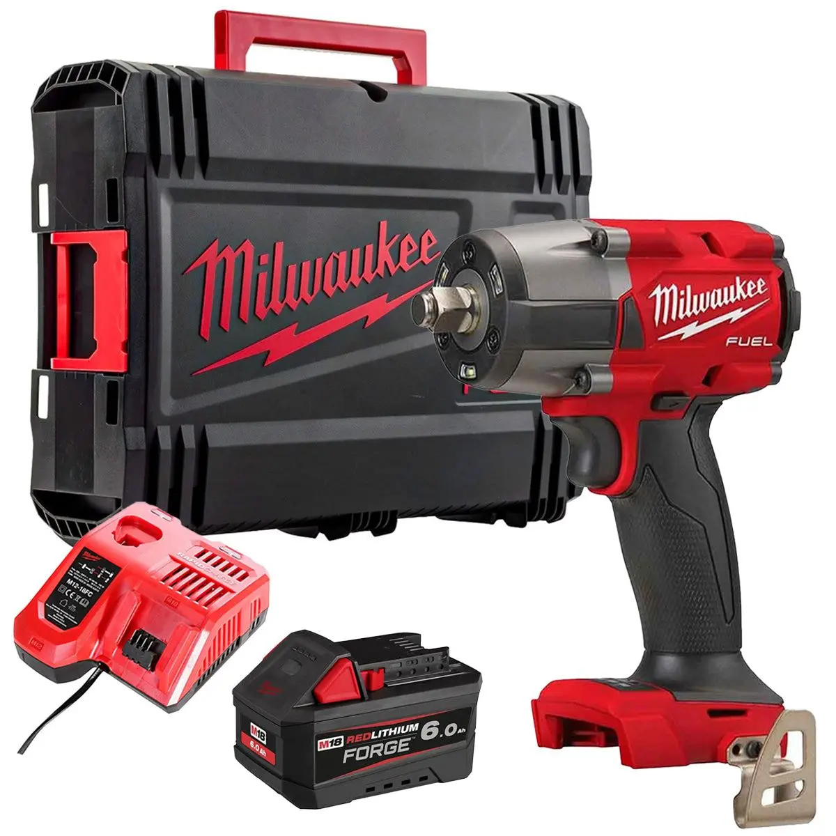 Milwaukee M18fmtiw2f12-0X 18V Fuel Brushless 1/2" Impact Wrench With 1 X 6.0Ah Battery Charger & Case 1