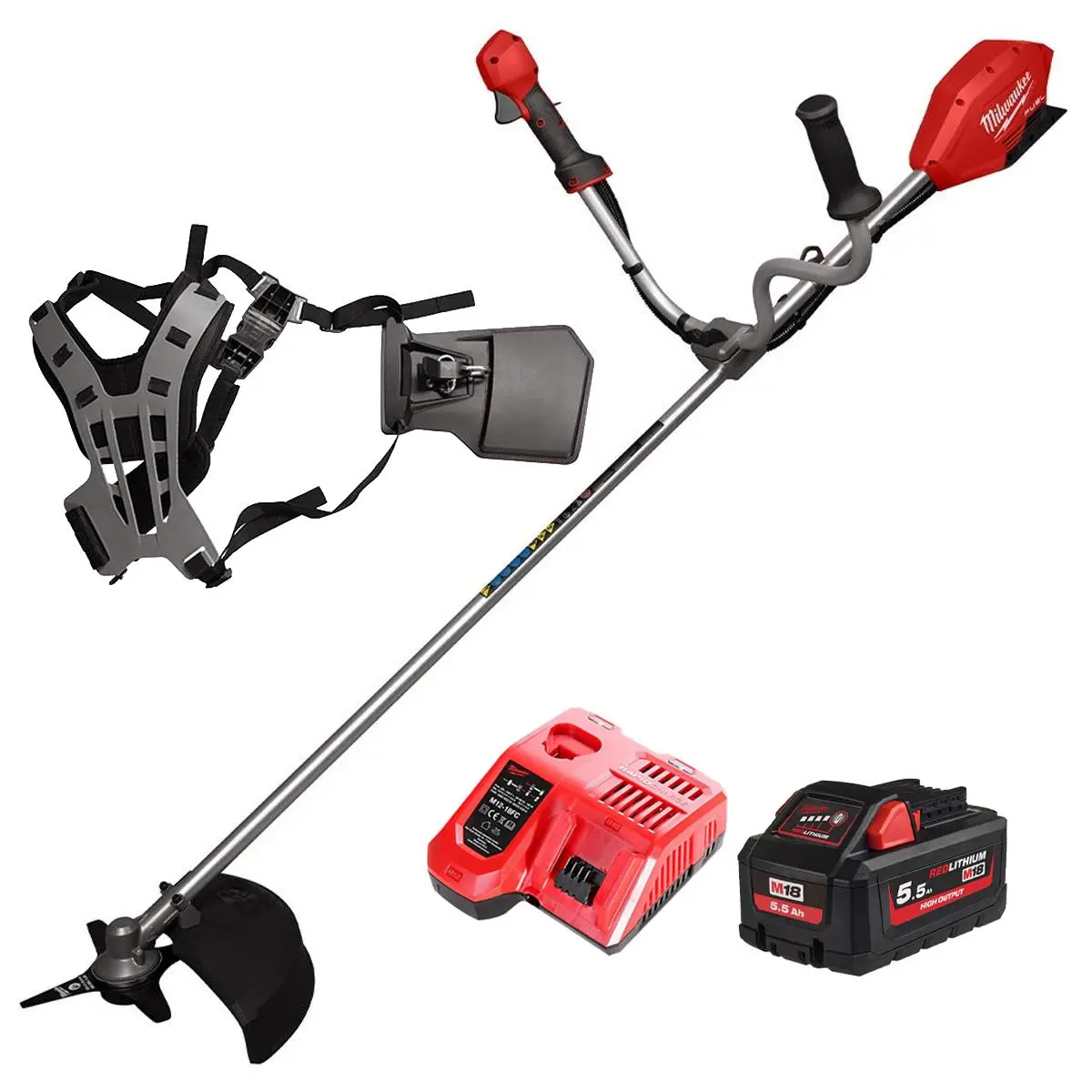 Milwaukee M18fbcu-0 M18 18V Brushless Brush Cutter With 1 X 5.5Ah Battery Charger & Harness 1