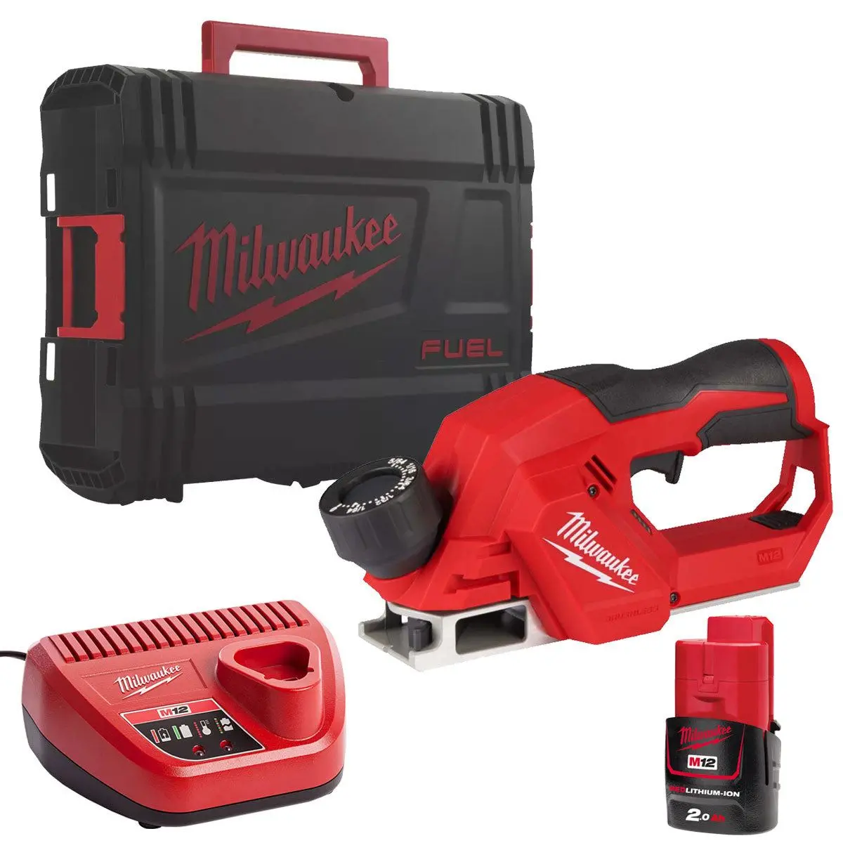 Milwaukee M12blp-0X 12V Brushless 56Mm Planer With 1 X 2.0Ah Battery Charger & Case 1