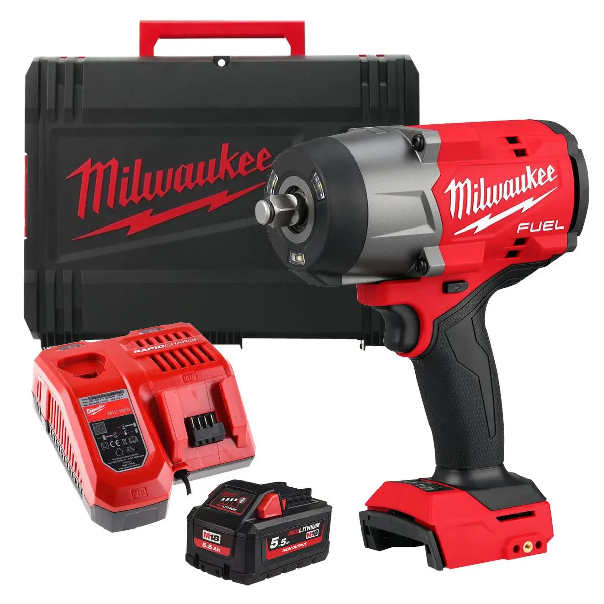 Milwaukee M18fhiw2f12-0X 18V Fuel Brushless 1/2" High Torque Impact Wrench With 1 X 5.5Ah Battery Charger & Case 1