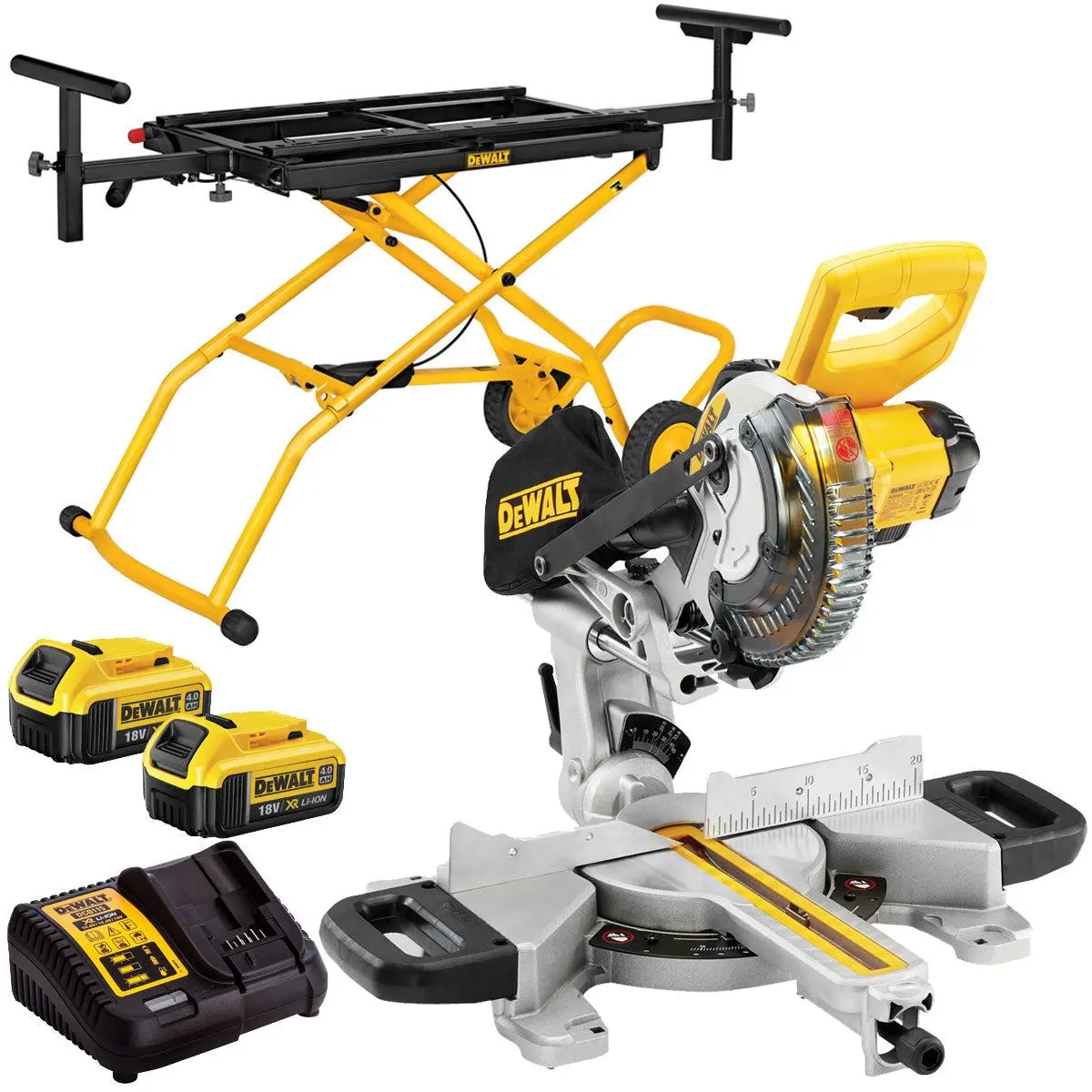 Dewalt Dcs365m2 18V 184Mm Mitre Saw With 2 X 4.0Ah Battery Charger & Rolling Stand 1