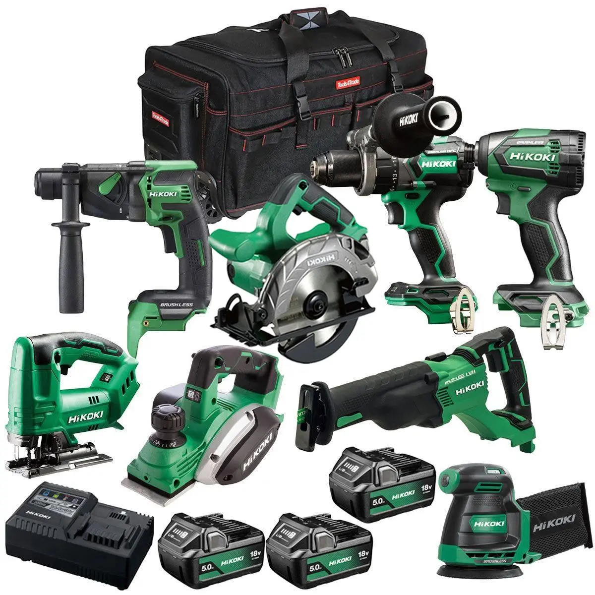Hikoki 18V 8 Piece Power Tool Combo Kit With 3 X 5.0Ah Battery & Charger T4tkit-27299 1