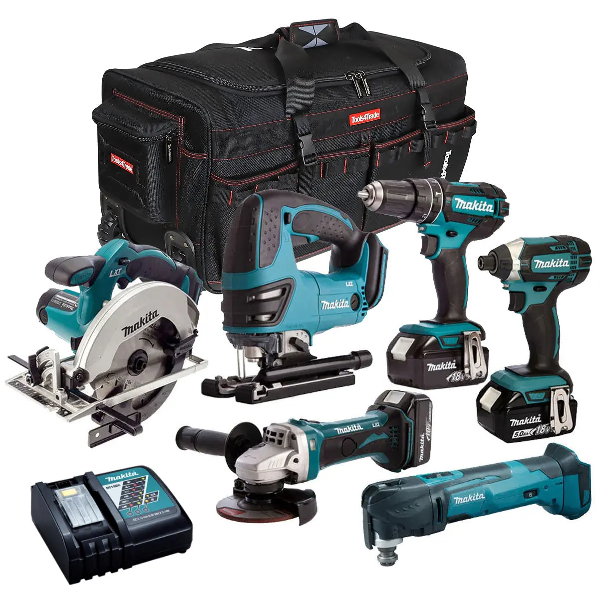 Makita 18V 6 Piece Tool Kit With 3 X 5.0Ah Batteries & Charger T4tkit-3552 1