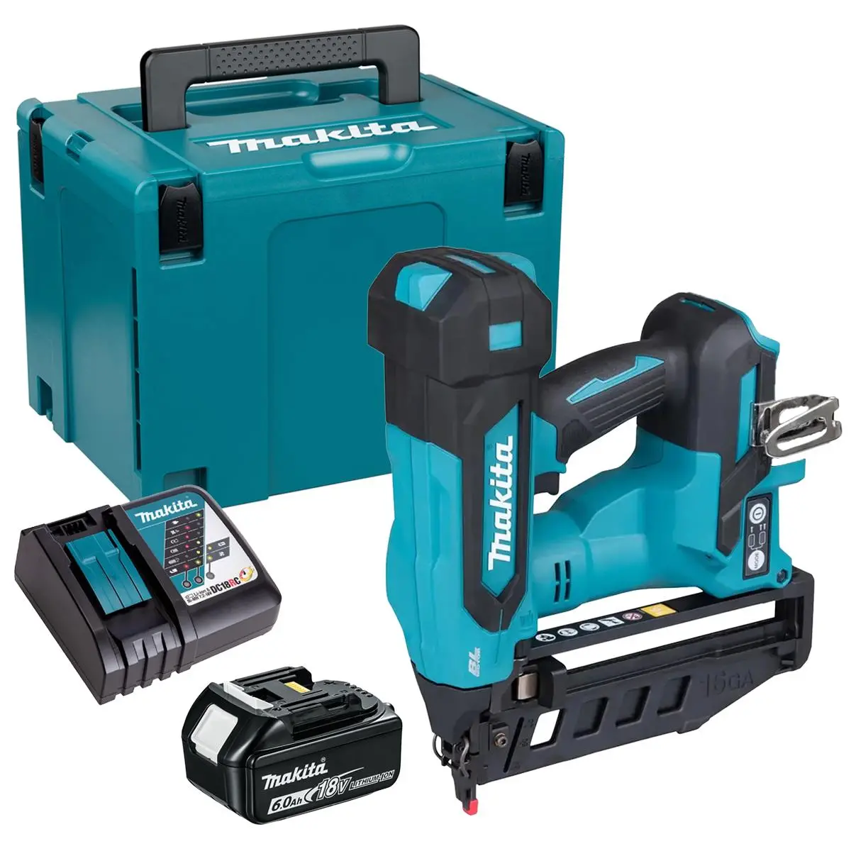 Makita Dbn601zj 18V Lxt Brushless 16Ga Straight Finishing Nailer With 1 X 6.0Ah Battery Charger & Case 1