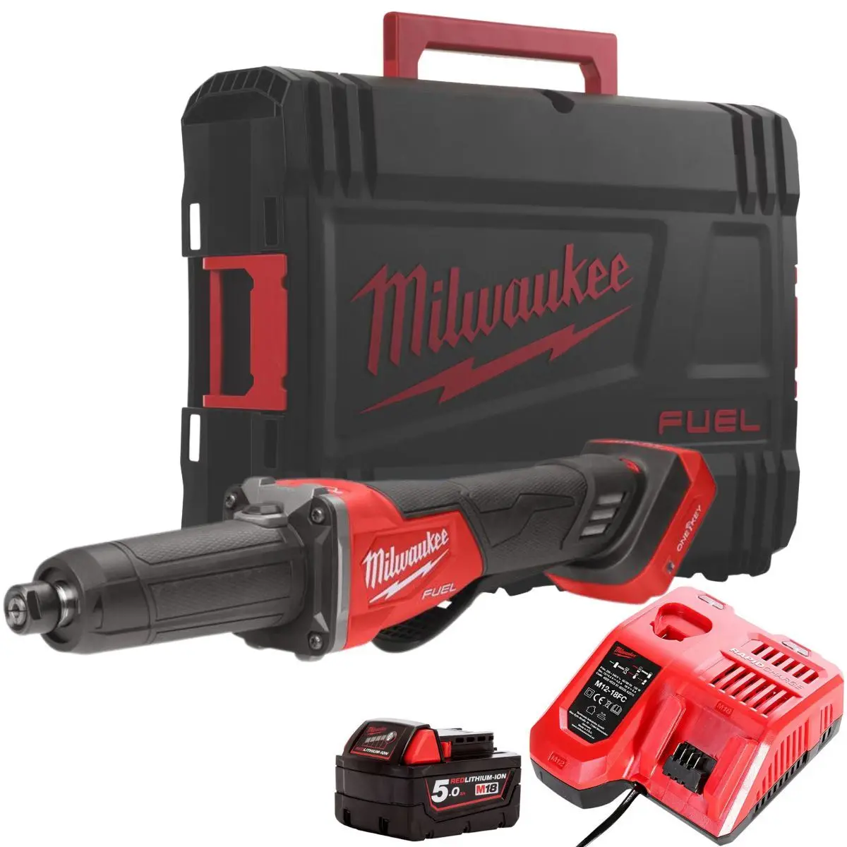Milwaukee M18fdgrovpdb-0X M18 Fuel 18V Brushless Braking Die Grinder With 1 X 5.0Ah Battery Charger & Case 1