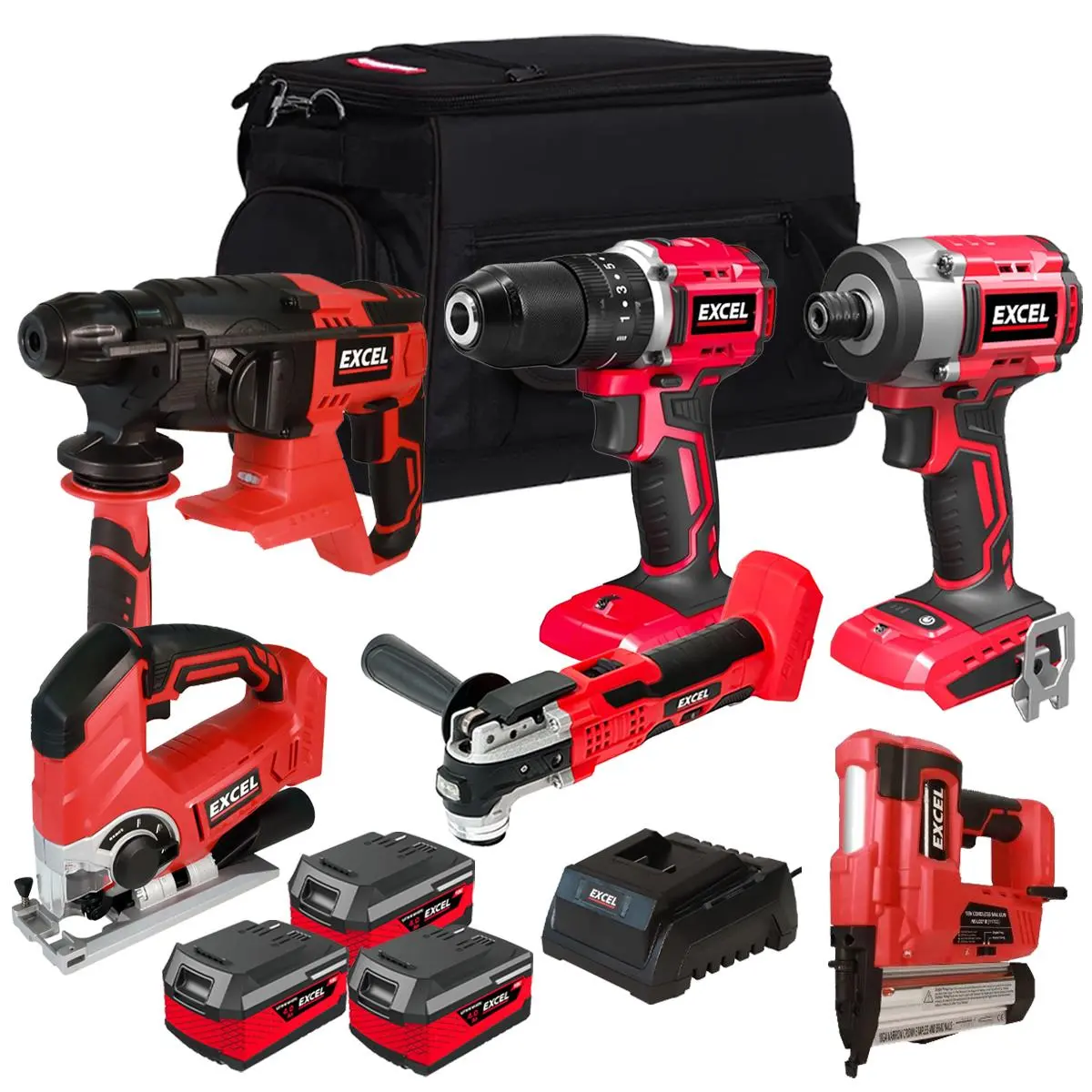 Excel 18V 6 Piece Power Tool Kit With 3 X 4.0Ah Battery & Charger Exlkit-17315 1