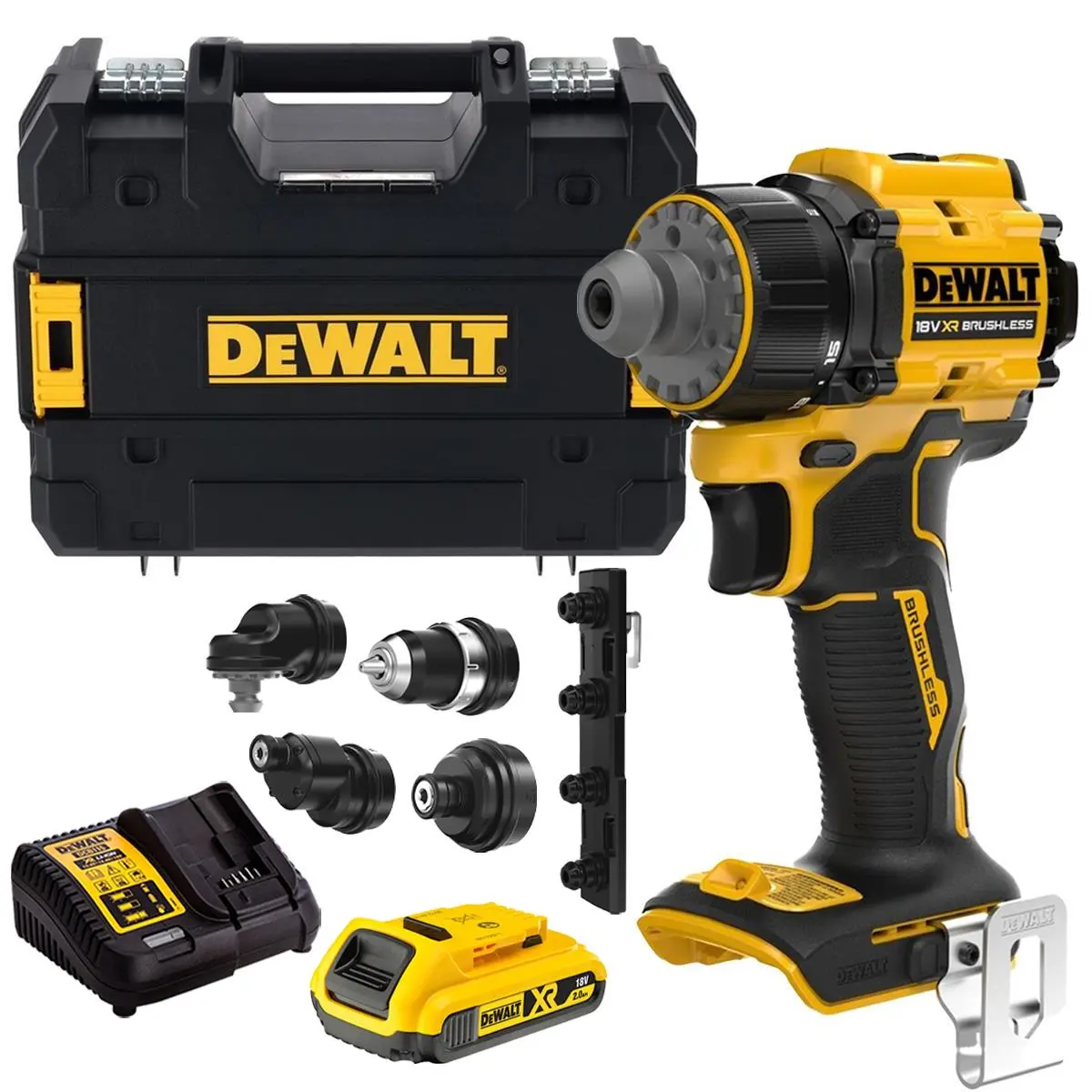 Dewalt Dcd803nt-Xj 18V Xr Brushless Multi-Head Drill Driver With 1 X 2.0Ah Battery Charger & Case 1