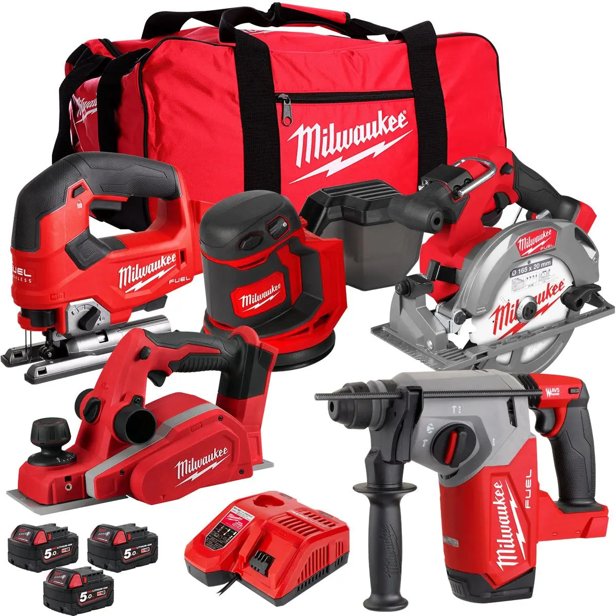 Milwaukee M18pp5t-503B 18V Woodworking 5 Piece Tool Kit With 3 X 5.0Ah Batteries & Charger 1