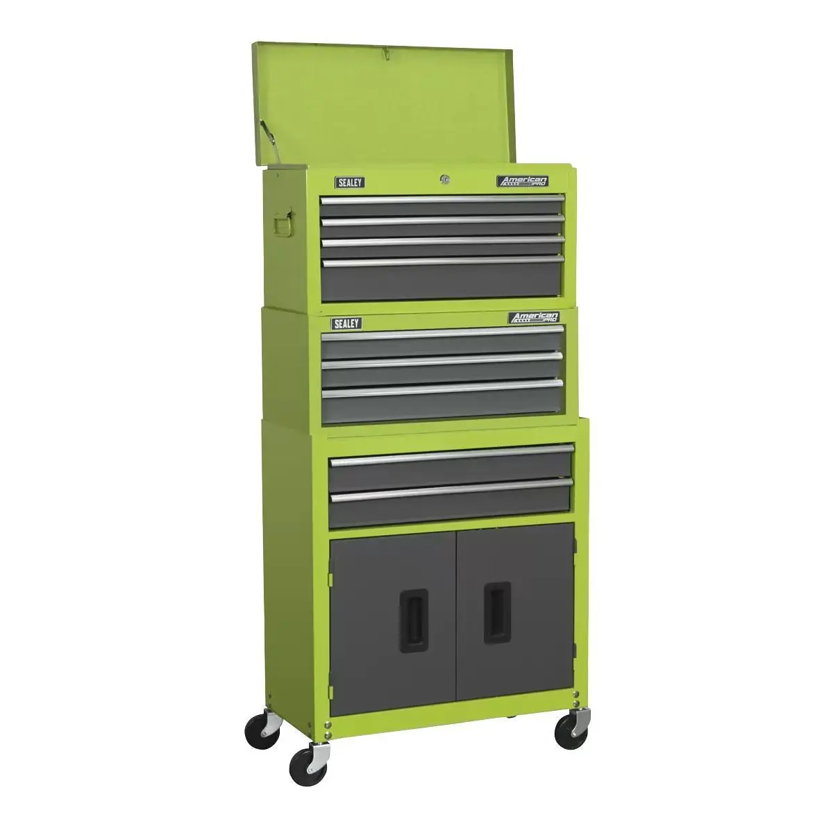 Sealey Ap2200bbhvstack Topchest Mid-Box & Rollcab 9 Drawer Stack Green 1