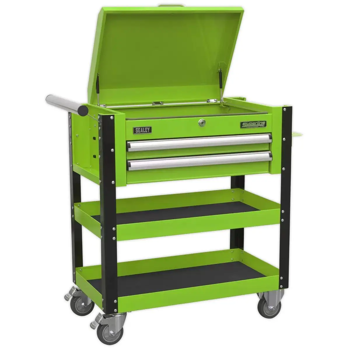 Sealey Ap760mhv Heavy-Duty Mobile Tool & Parts Trolley 2 Drawers & Lockable Top Green 1