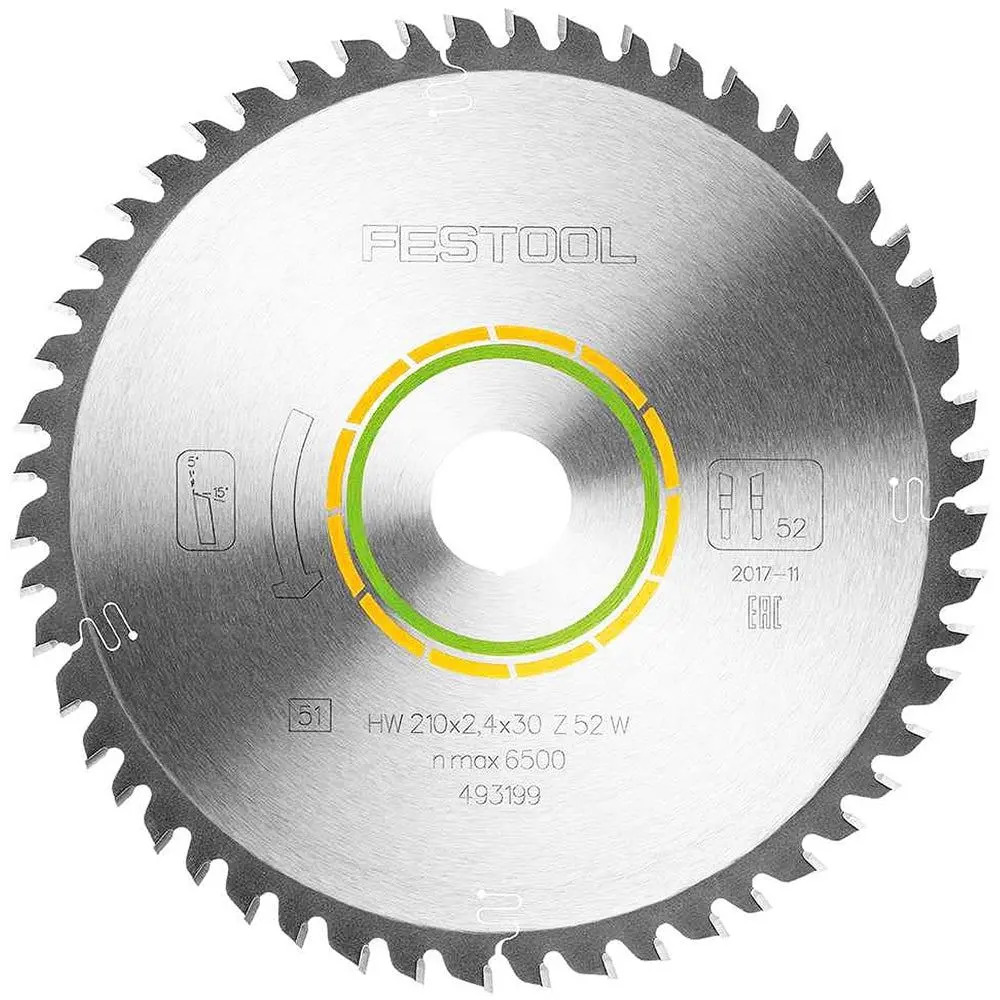 Festool 210Mm X 2.4Mm X 30Mm 52 T Wood Fine Cut Blade - 493199 1
