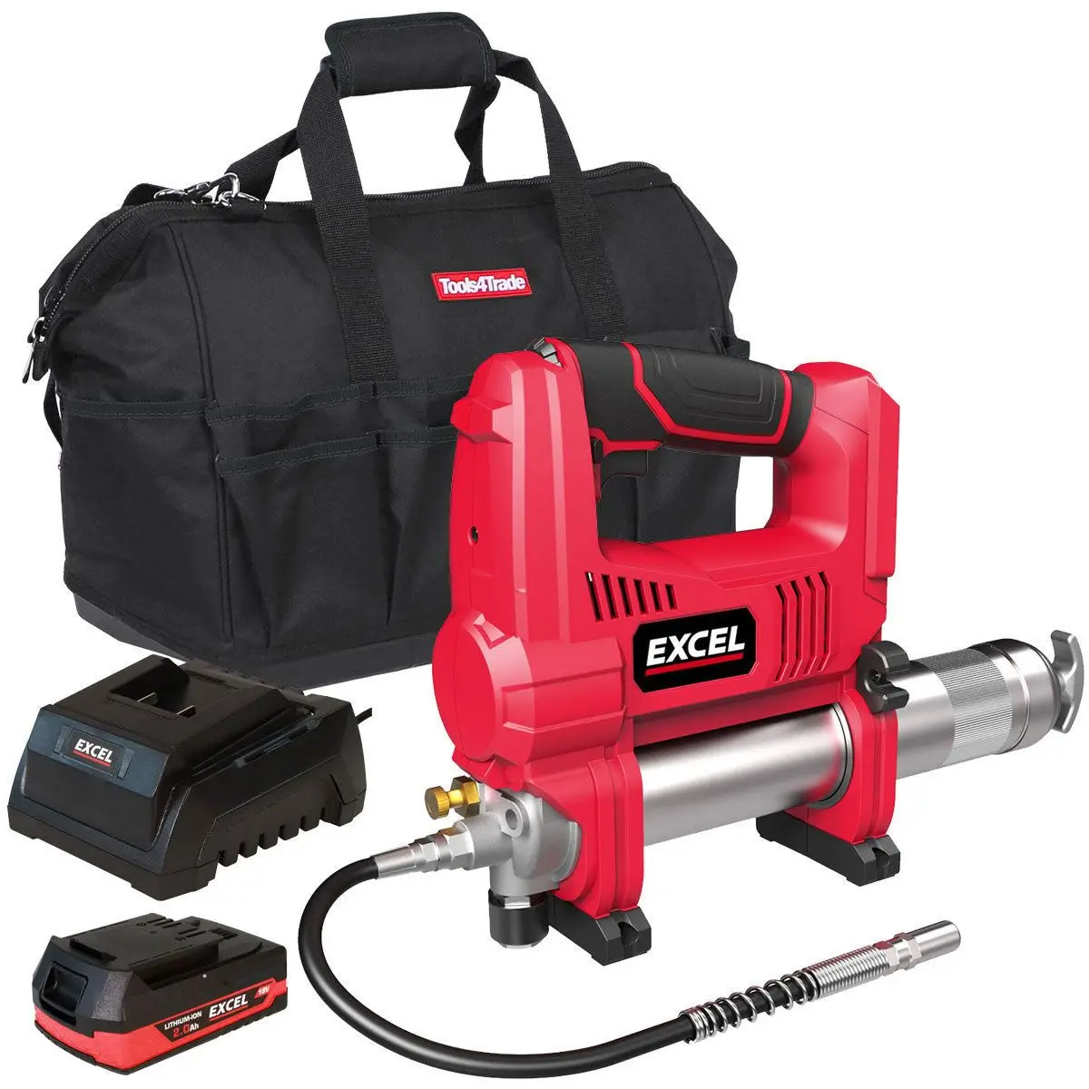 Excel 18V Cordless Grease Gun With 1 X 2.0Ah Battery Charger & Bag 1