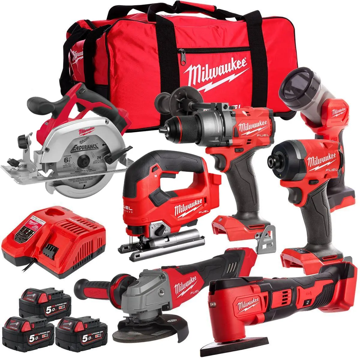 Milwaukee 18V 7 Piece Power Tool Kit With 3 X 5.0Ah Batteries T4tkitm-97 1