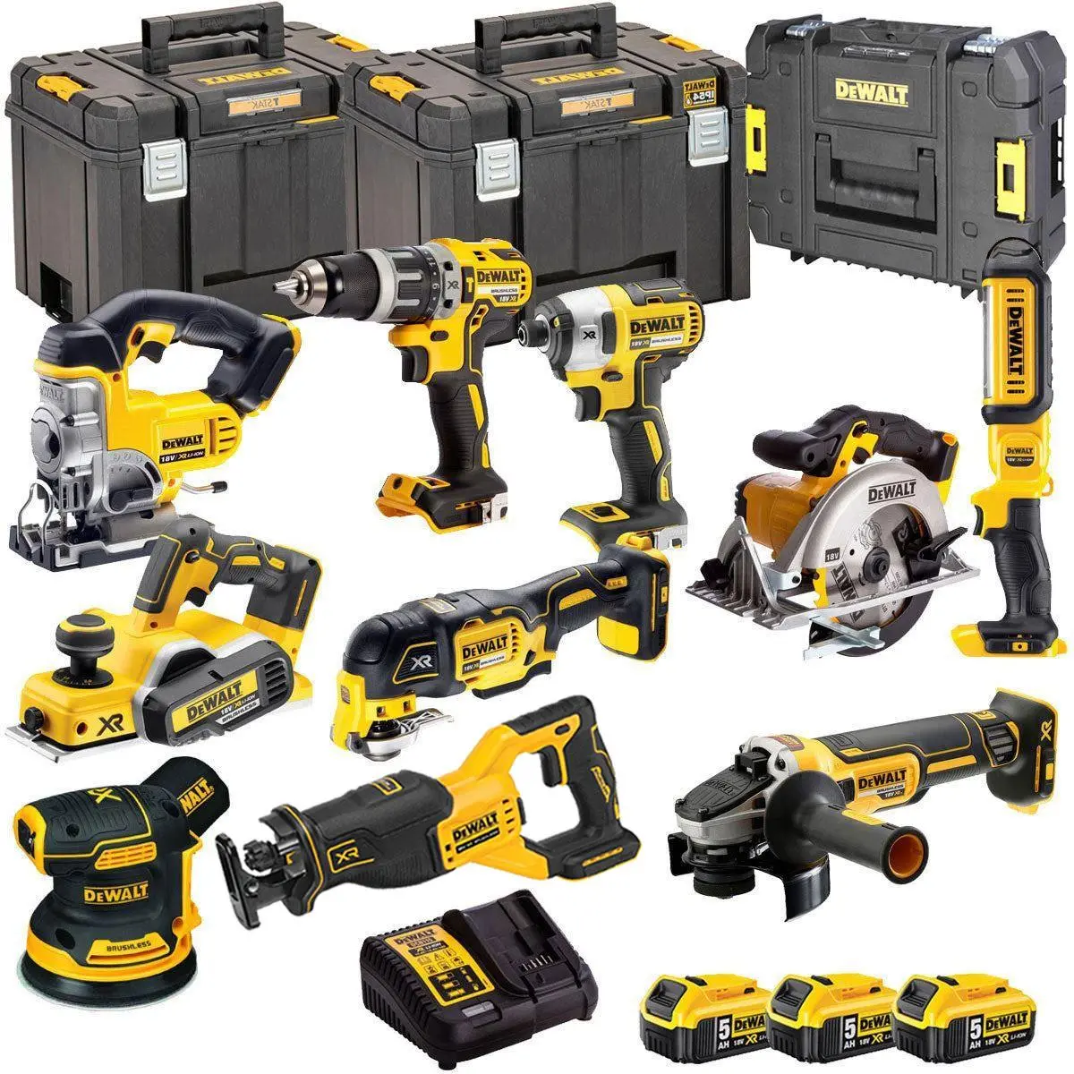 Dewalt 18V 10 Piece Power Tool Kit With 3 X 5.0Ah Batteries T4tkit-496 1