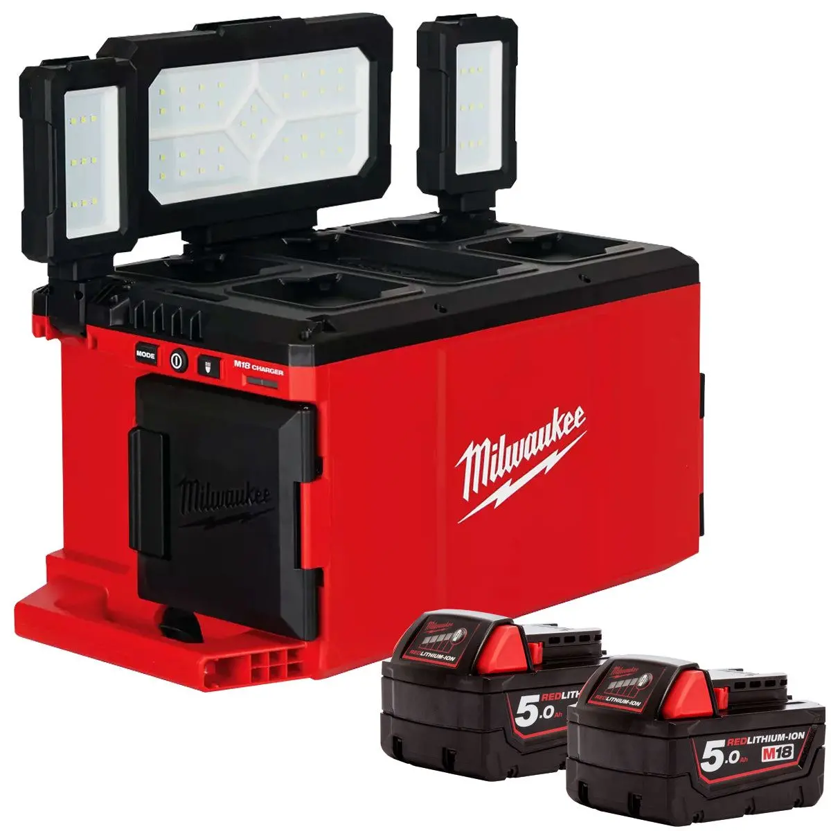 Milwaukee M18poalc-0 18V Packout Area Light & Charger With 2 X 5.0Ah Battery 1