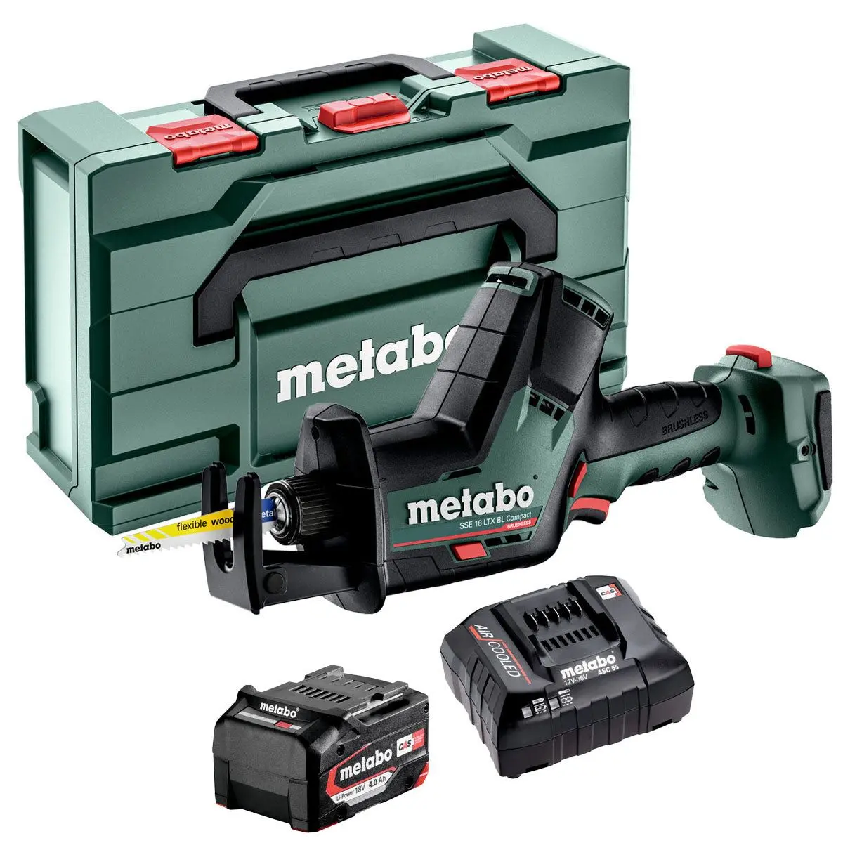Metabo Sse 18 Ltx Bl Compact 18V Brushless Sabre Saw With 1 X 4.0Ah Battery Charger & Metabox 1