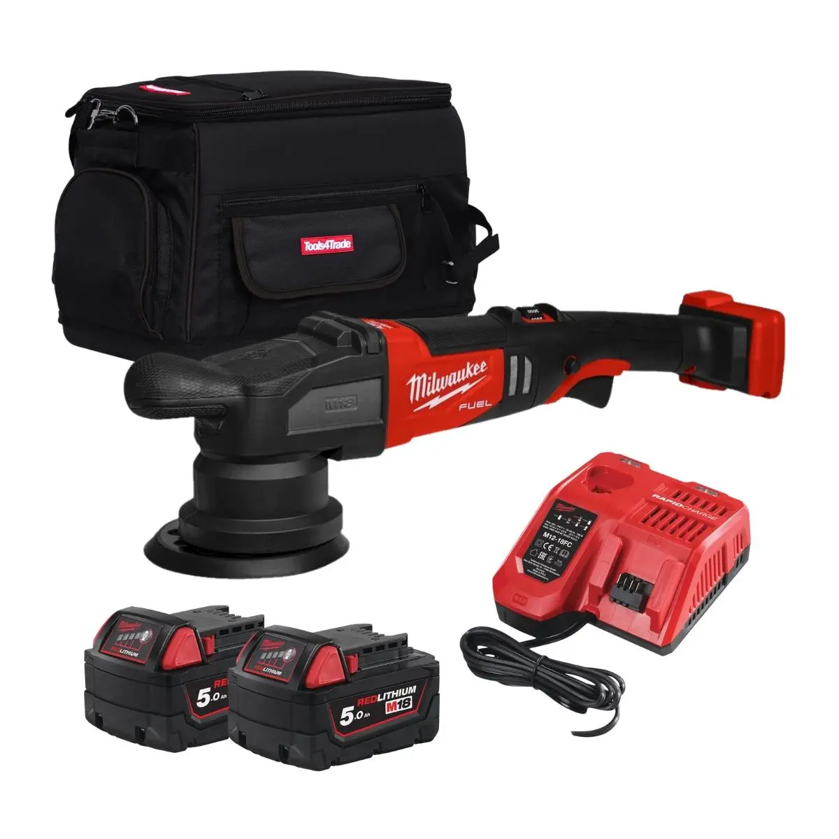 Milwaukee M18frop15-0 18V Brushless 125Mm Random Orbital Polisher With 2 X 5.0Ah Battery Charger & 20" Tool Bag 1