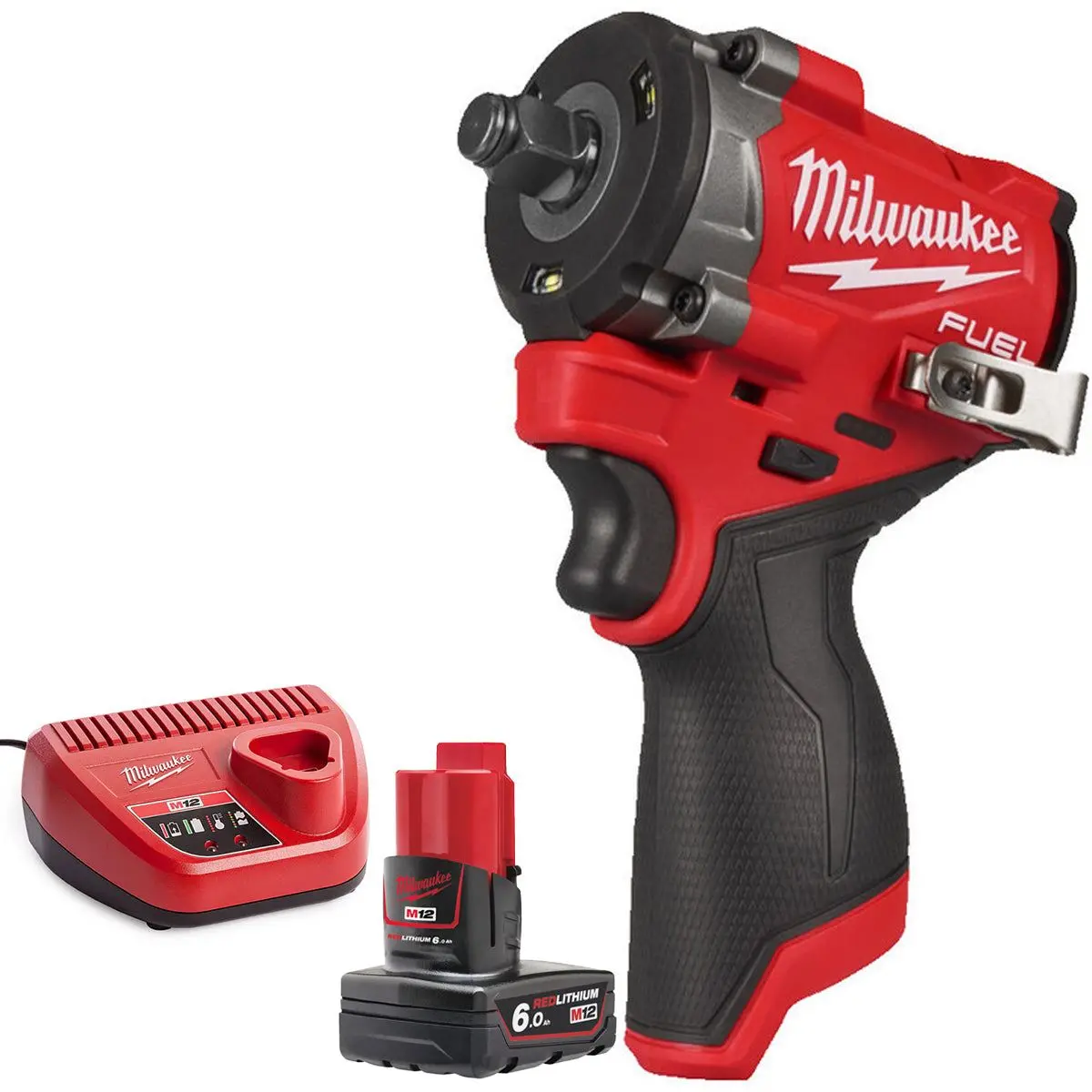 Milwaukee M12fciwf12g3-0 12V Brushless 1/2" Compact Impact Wrench With 1 X 6.0Ah Battery & Charger 1