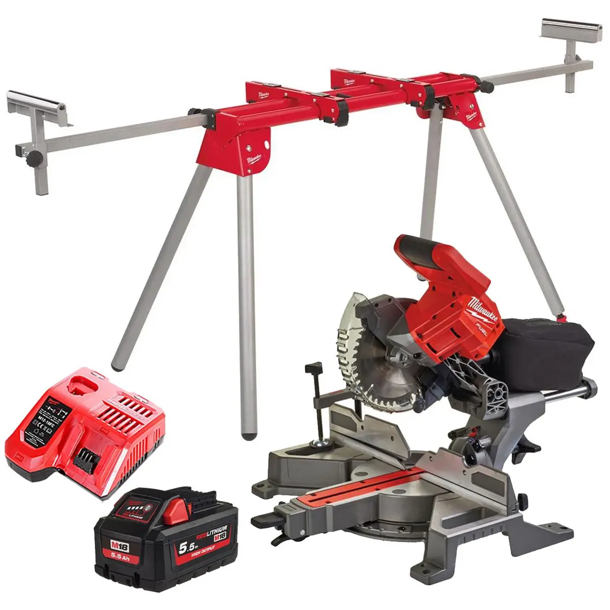 Milwaukee M18fms190-0 18V Fuel Brushless 190Mm Mitre Saw With 1 X 5.5Ah Battery Charger & Extendable Saw Stand 1