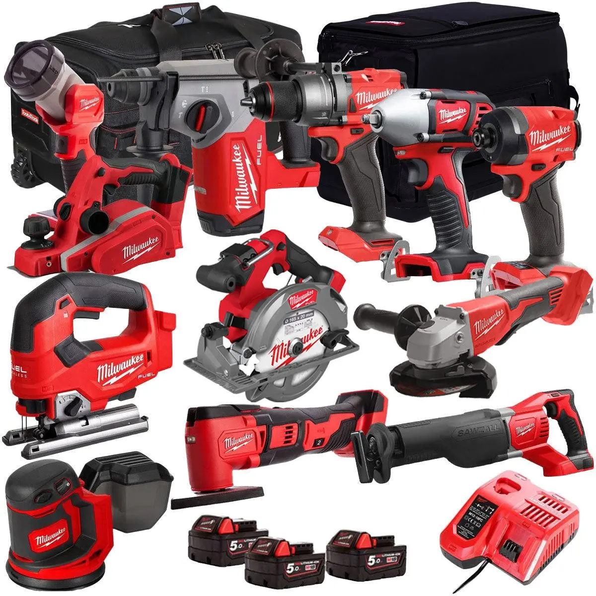 Milwaukee 18V Cordless 12 Piece Tool Kit With 3 X 5.0Ah Batteries & Charger In Bag T4tkit-13503 1
