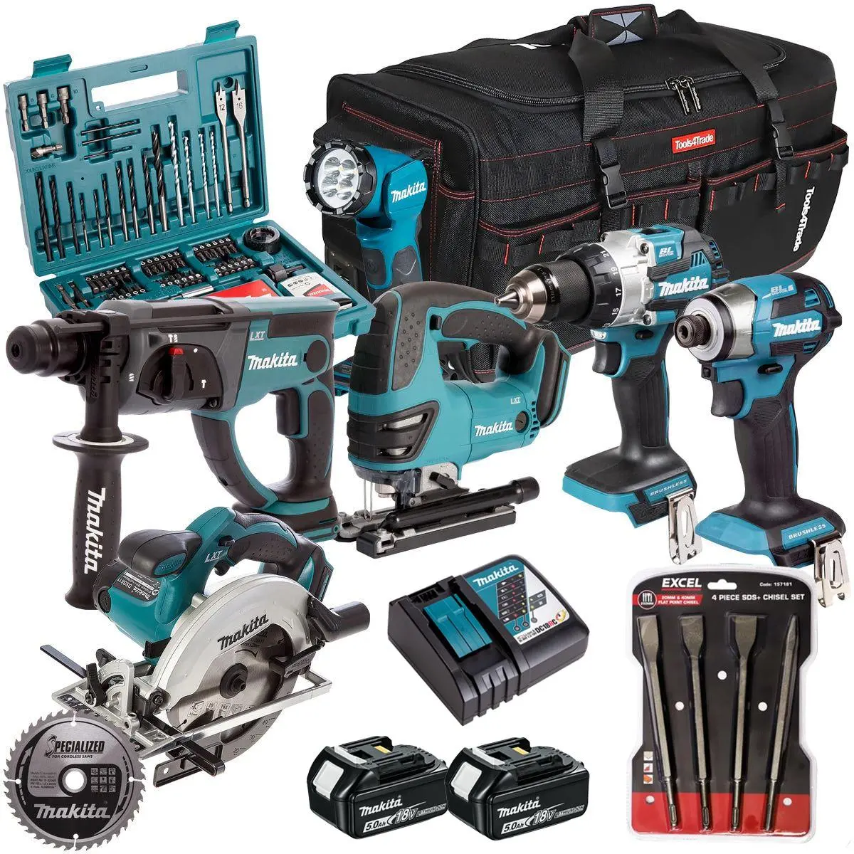 Makita 18V 6 Piece Combo Kit With 2 X 5.0Ah Battery Charger & Accessories Set T4tkit-17233 1