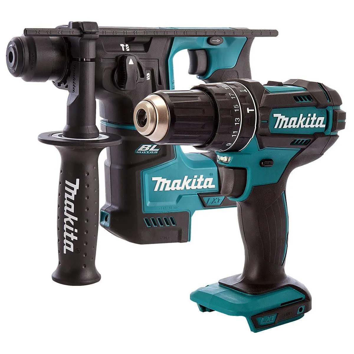 Makita 18V 2 Speed Combi Drill & Sds+ Brushless 17Mm Rotary Hammer Drill T4tkit-457 1